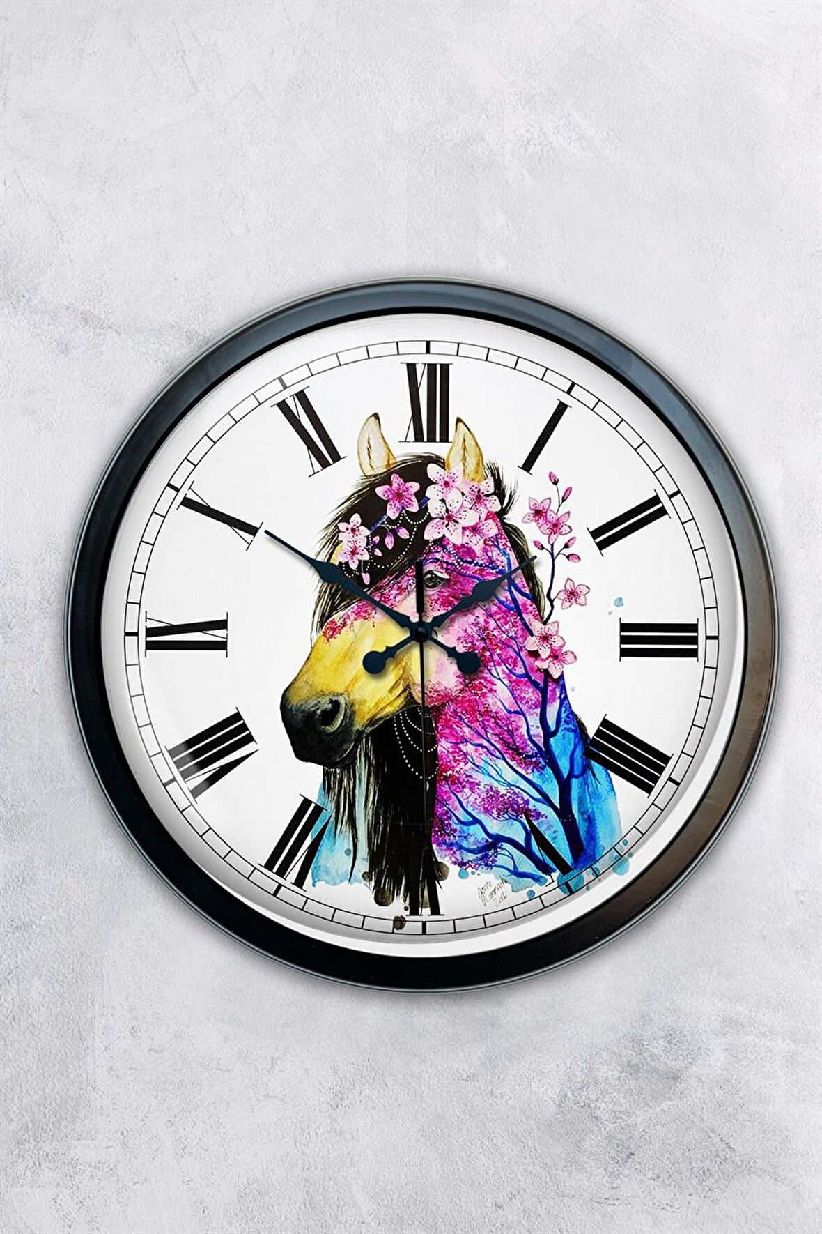 40 Cm Siyah Metal At Duvar Saati