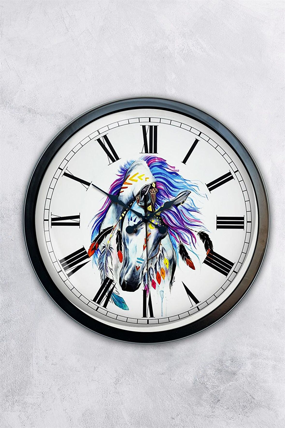 40 Cm Siyah Metal At  Duvar Saati