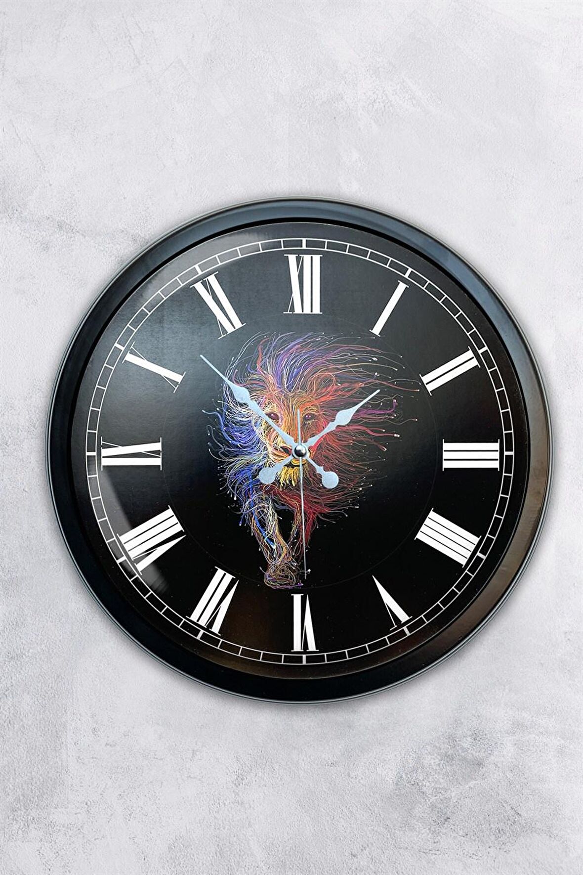 40 Cm Siyah Metal Aslan Duvar Saati