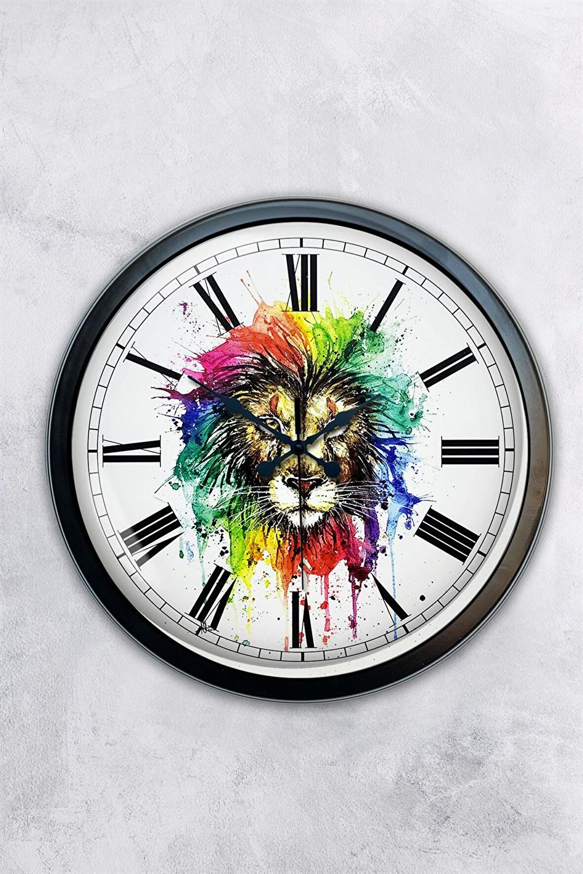 40 Cm Siyah Metal Aslan Duvar Saati
