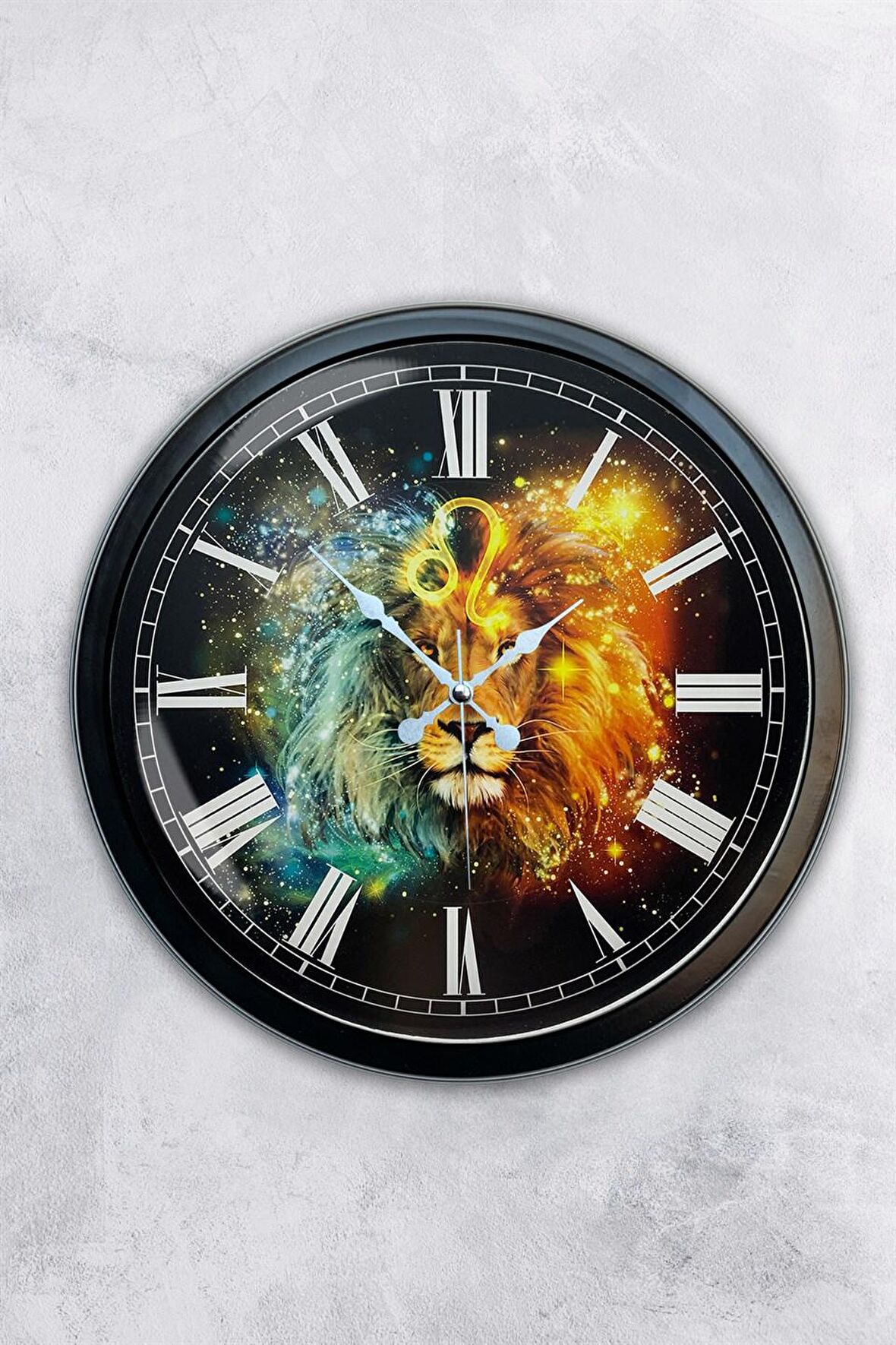 40 Cm Siyah Metal Aslan Burcu Duvar Saati