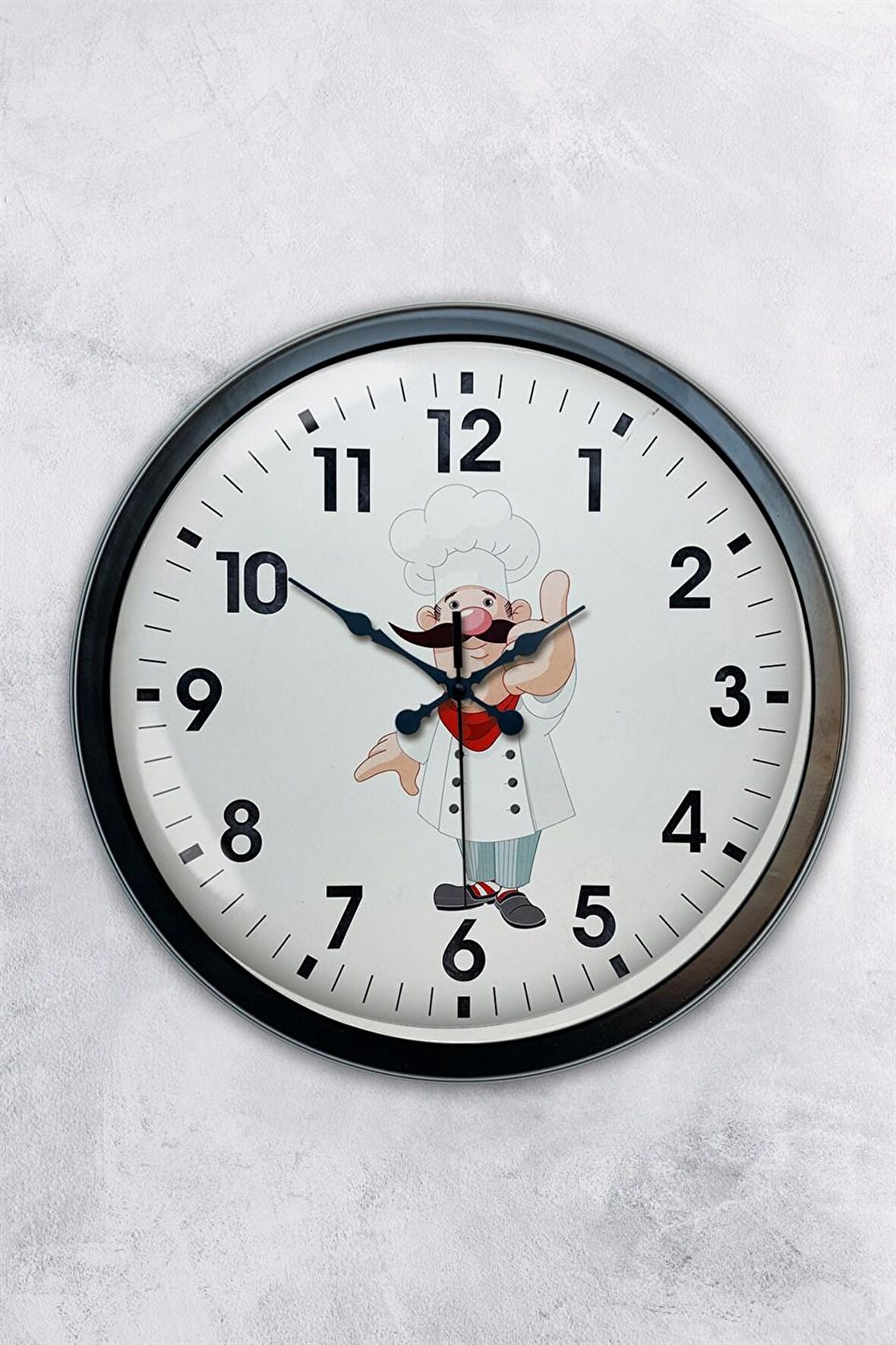 40 Cm Siyah Metal Aşçı Mutfak Duvar Saati