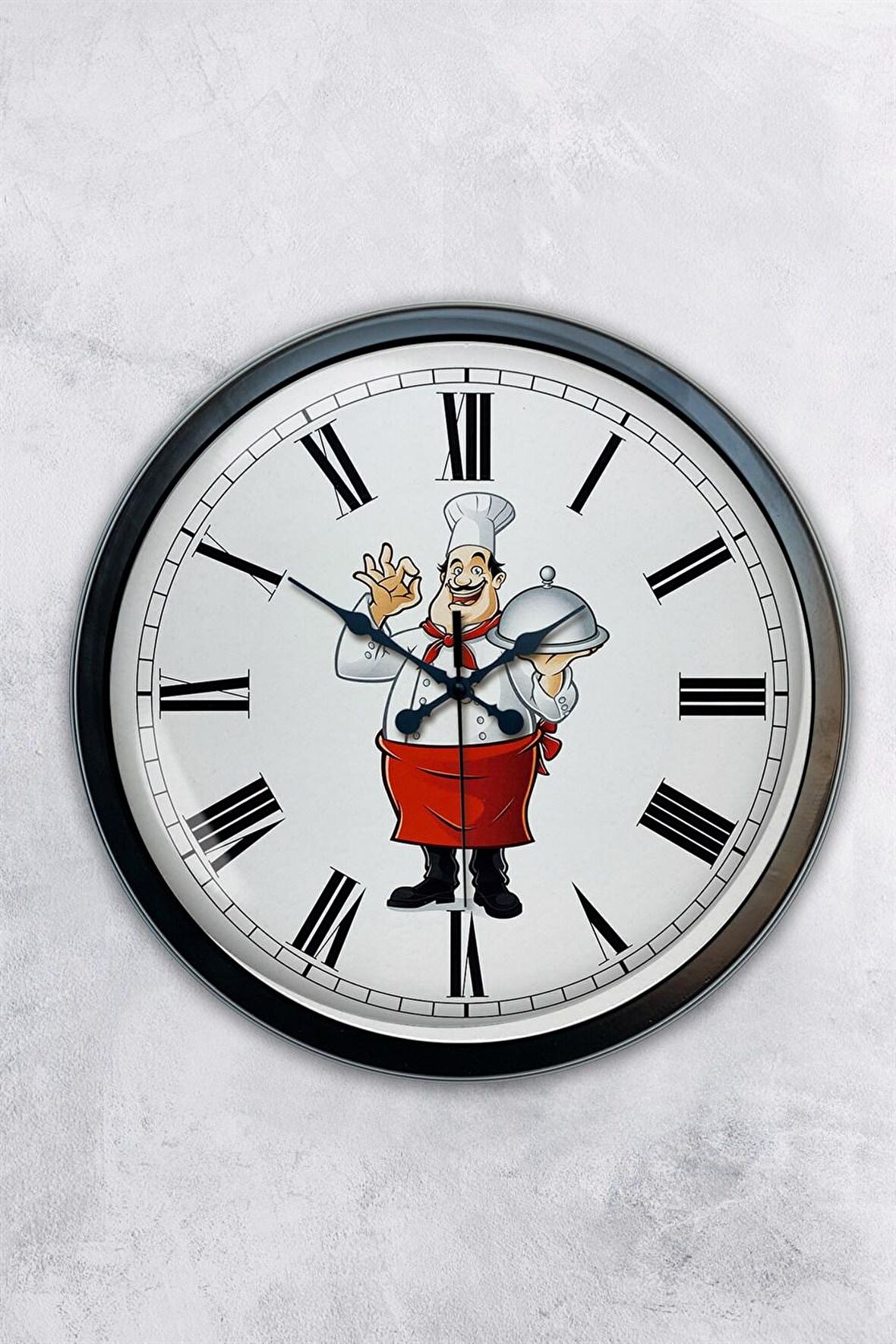 40 Cm Siyah Metal Aşçı Mutfak Duvar Saati