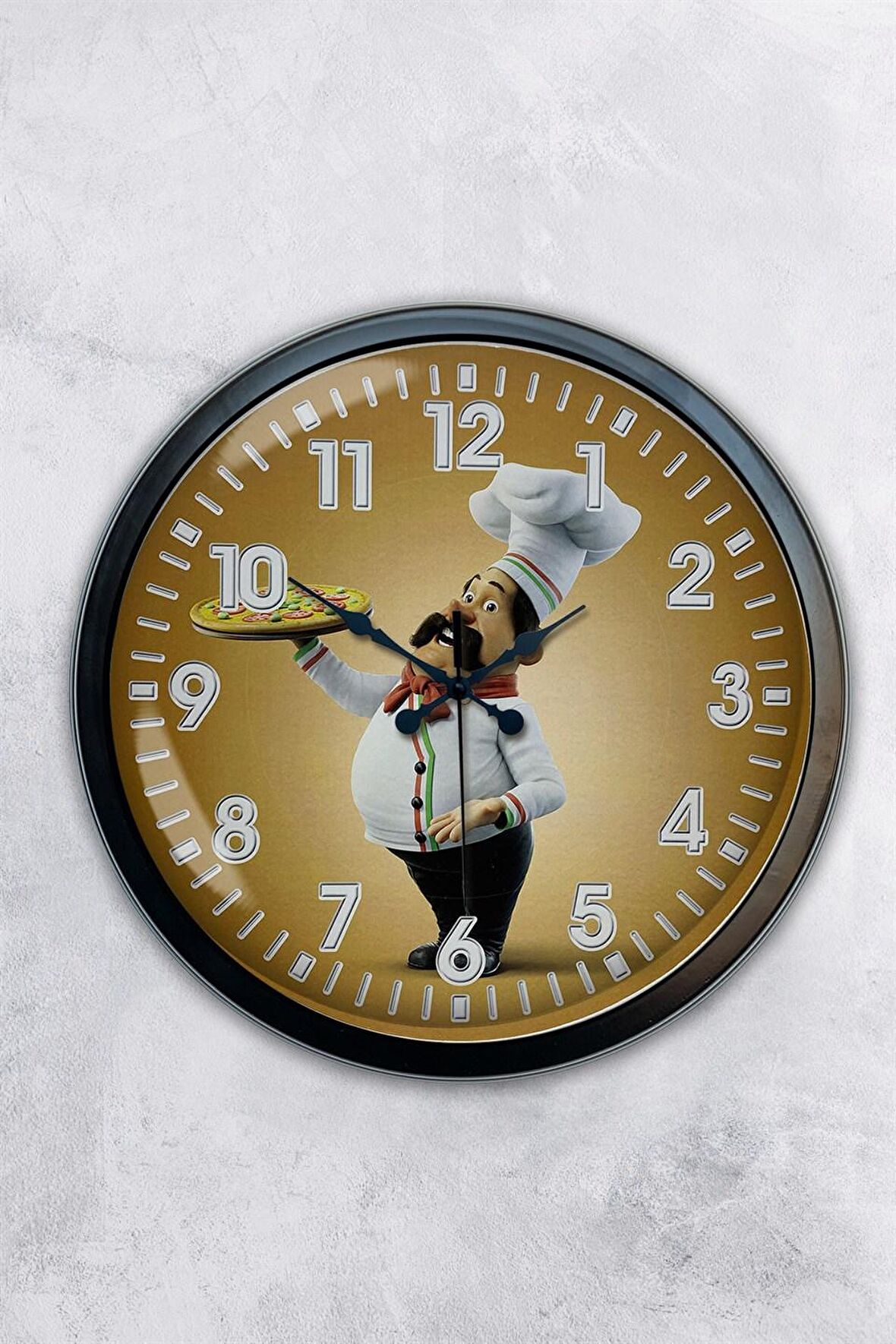 40 Cm Siyah Metal Aşçı Mutfak Duvar Saati