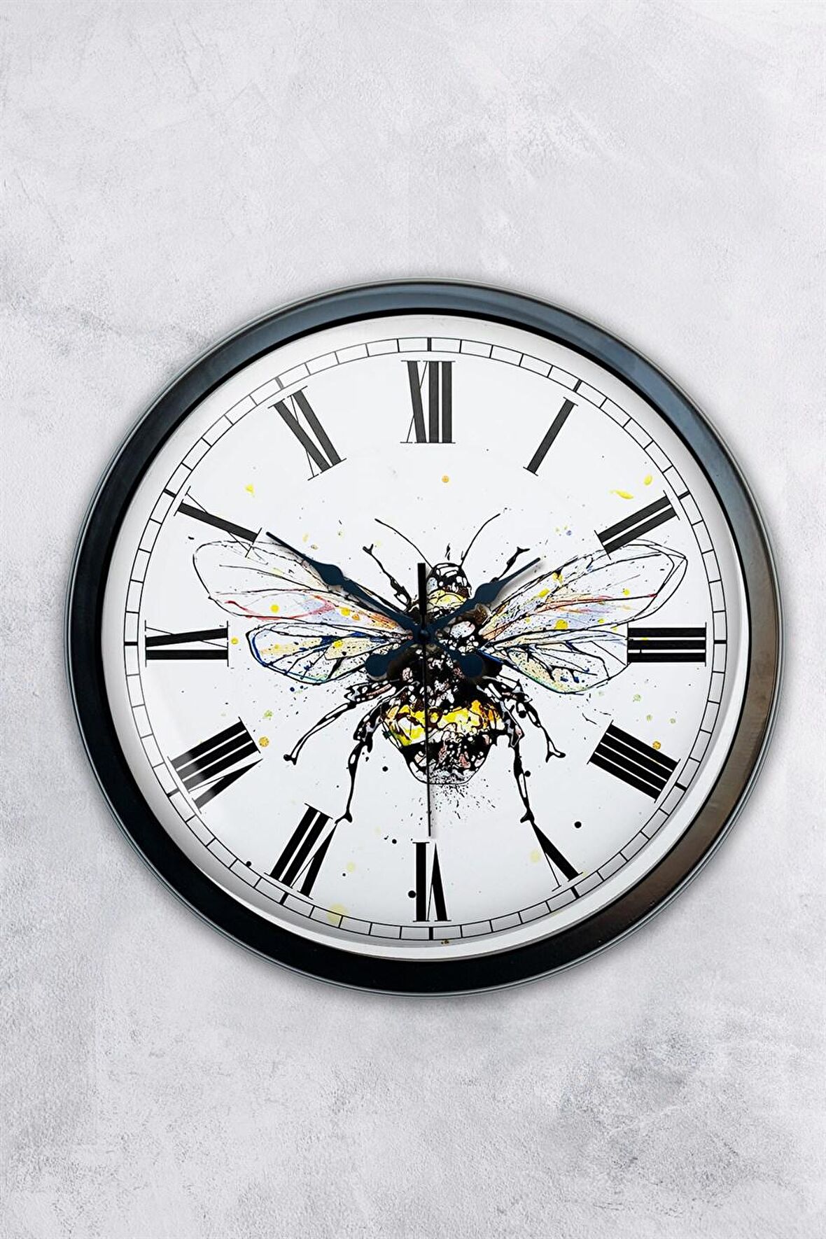 40 Cm Siyah Metal Arı Duvar Saati