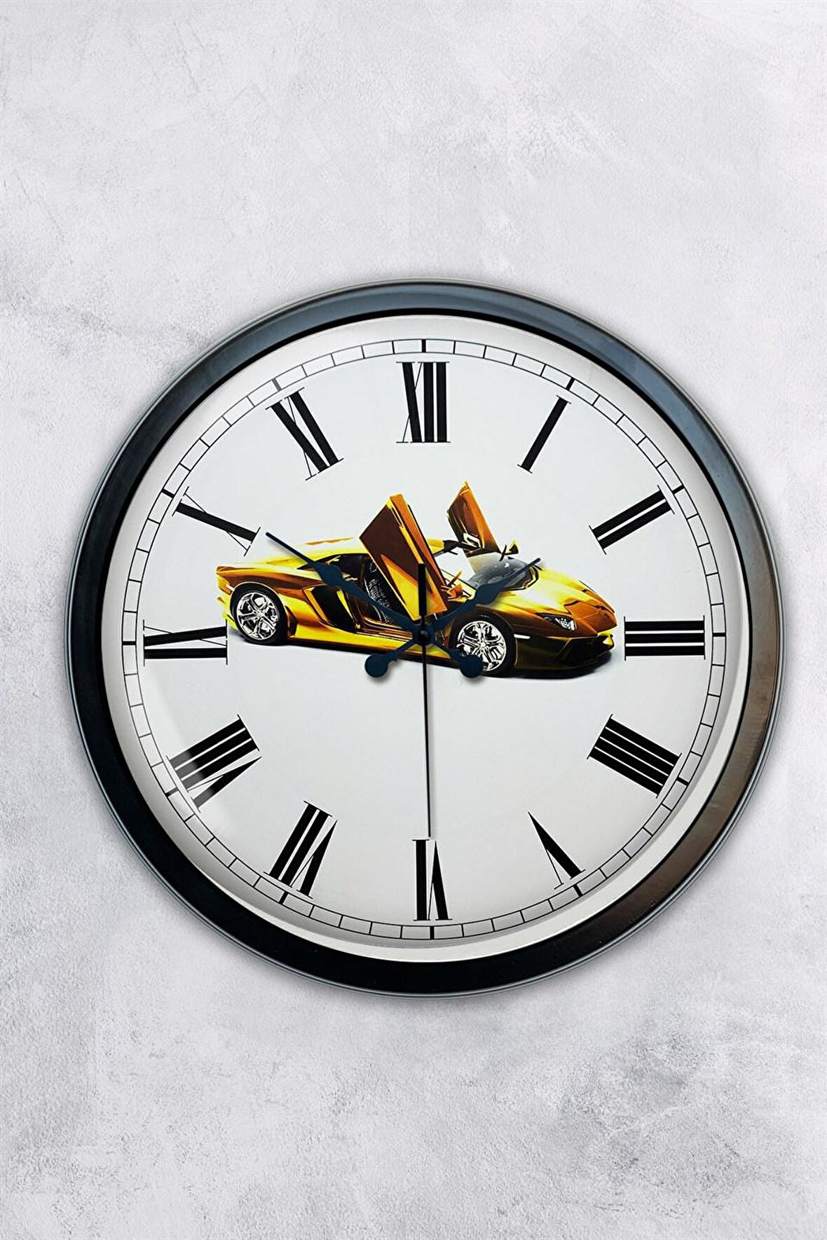 40 Cm Siyah Metal Araba Duvar Saati