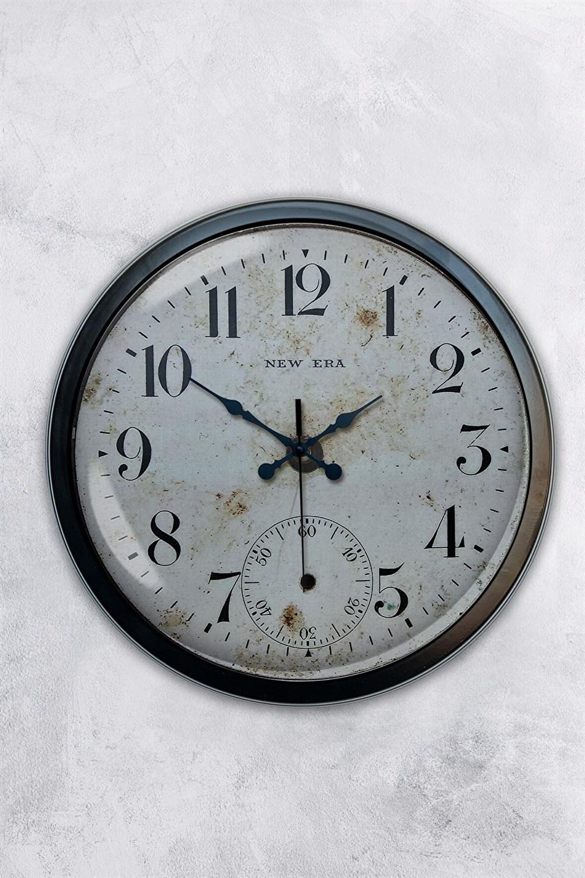 40 Cm Siyah Metal Antik Eskitme Duvar Saati