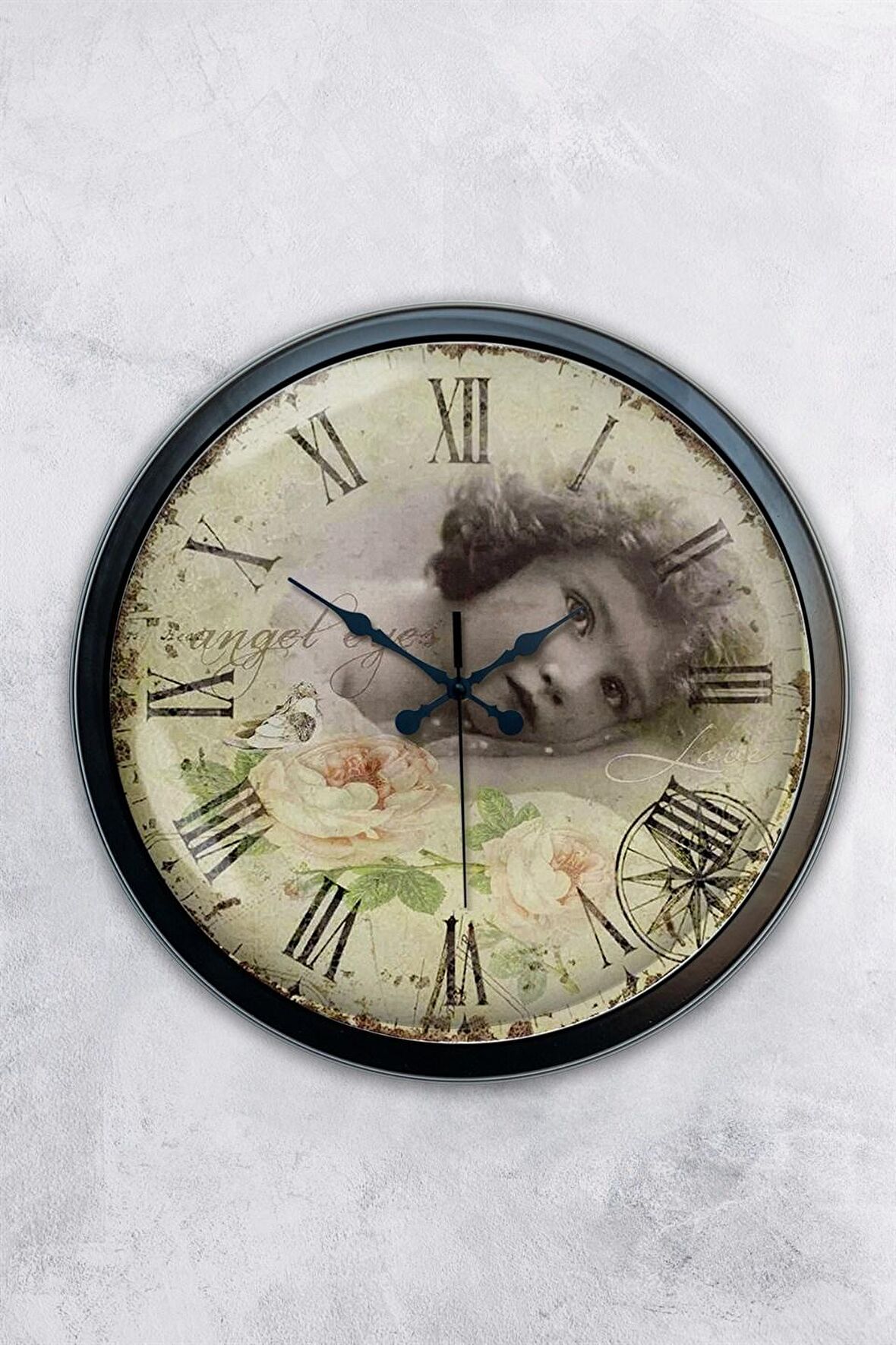 40 Cm Siyah Metal Angel Eyes Duvar Saati
