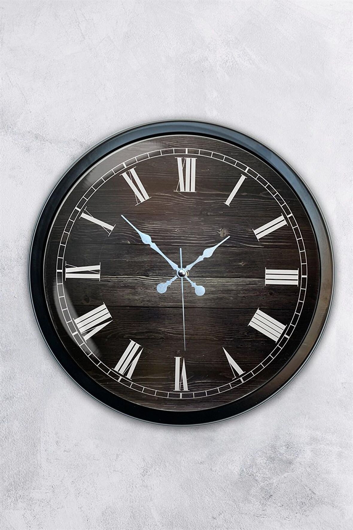 40 Cm Siyah Metal Ahşap Roma Rakamlı Duvar Saati