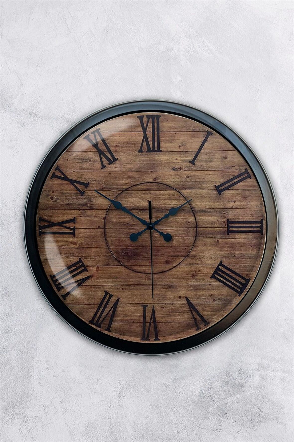 40 Cm Siyah Metal Ahşap Görünümlü Duvar Saati