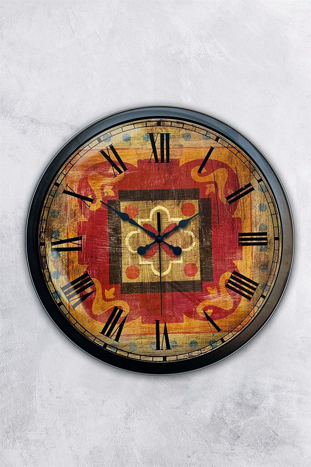 40 Cm Siyah Metal Ahşap  Duvar Saati