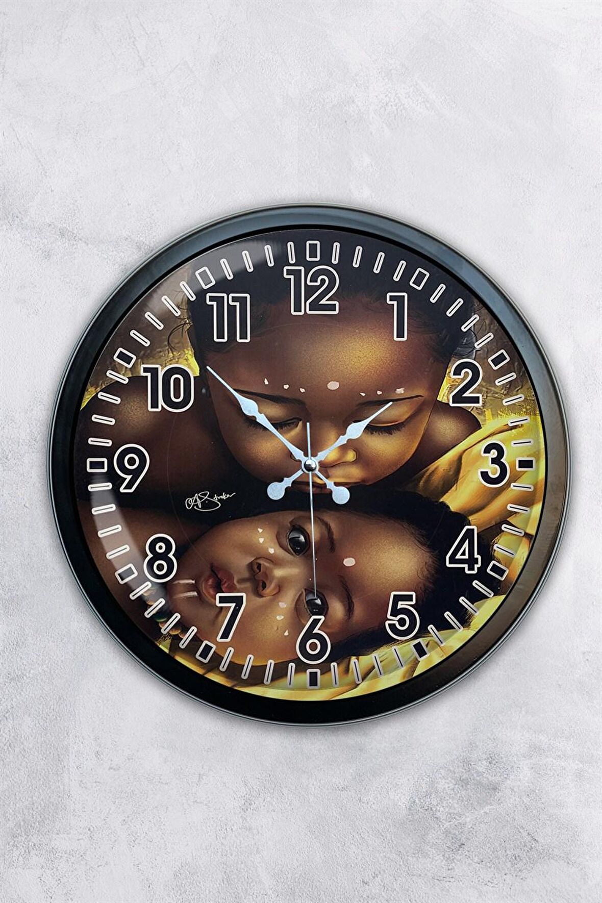 40 Cm Siyah Metal Afrikalı Çocuk Duvar Saati