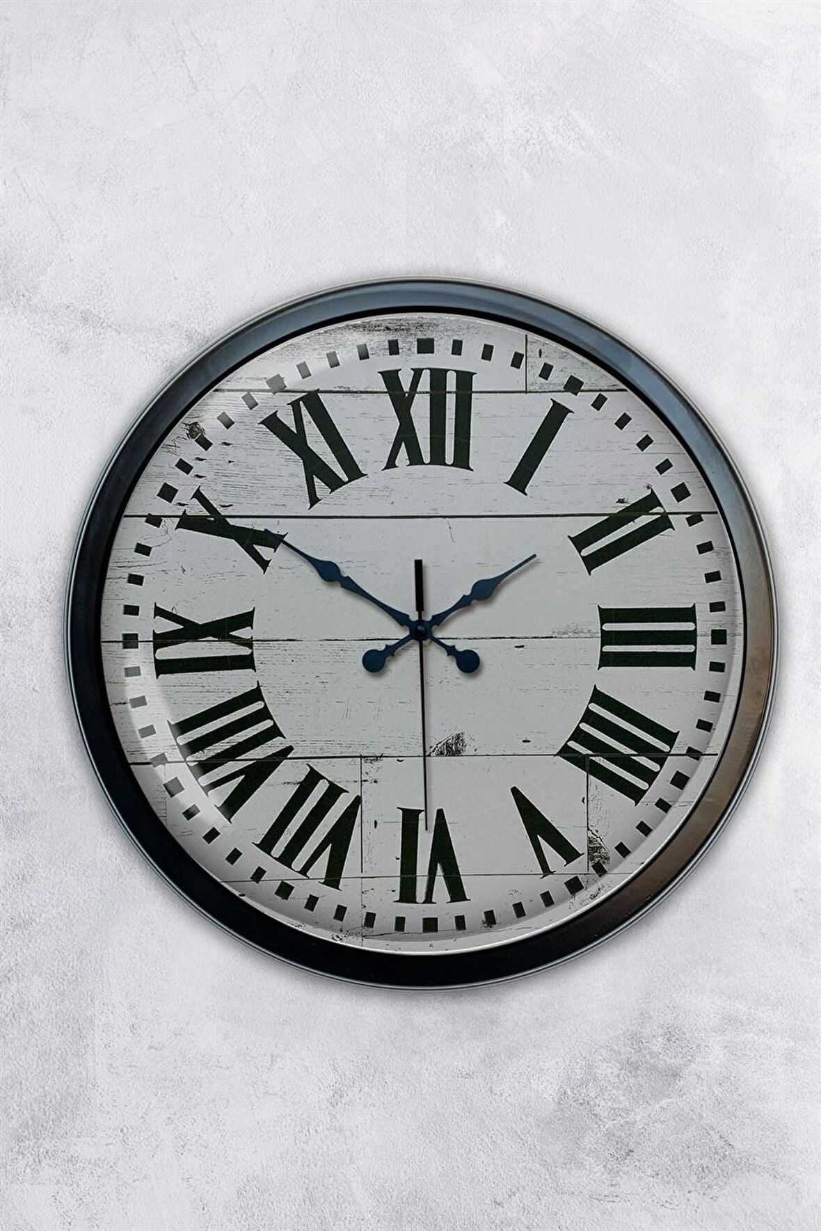 40 Cm Siyah Metal Beyaz Romen Duvar Saati