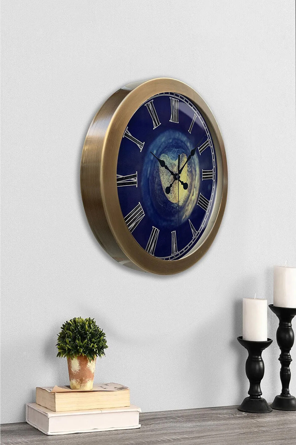 Hediyelik 36 Cm Eskitme Metal Taş Kalp Duvar Saati