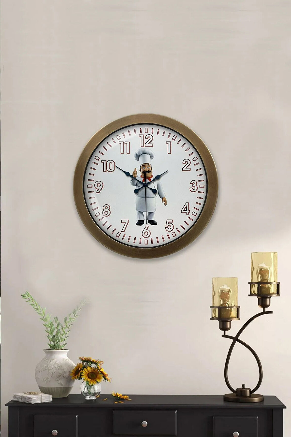 Hediyelik 36 Cm Eskitme Metal Aşçı Mutfak Duvar Saati