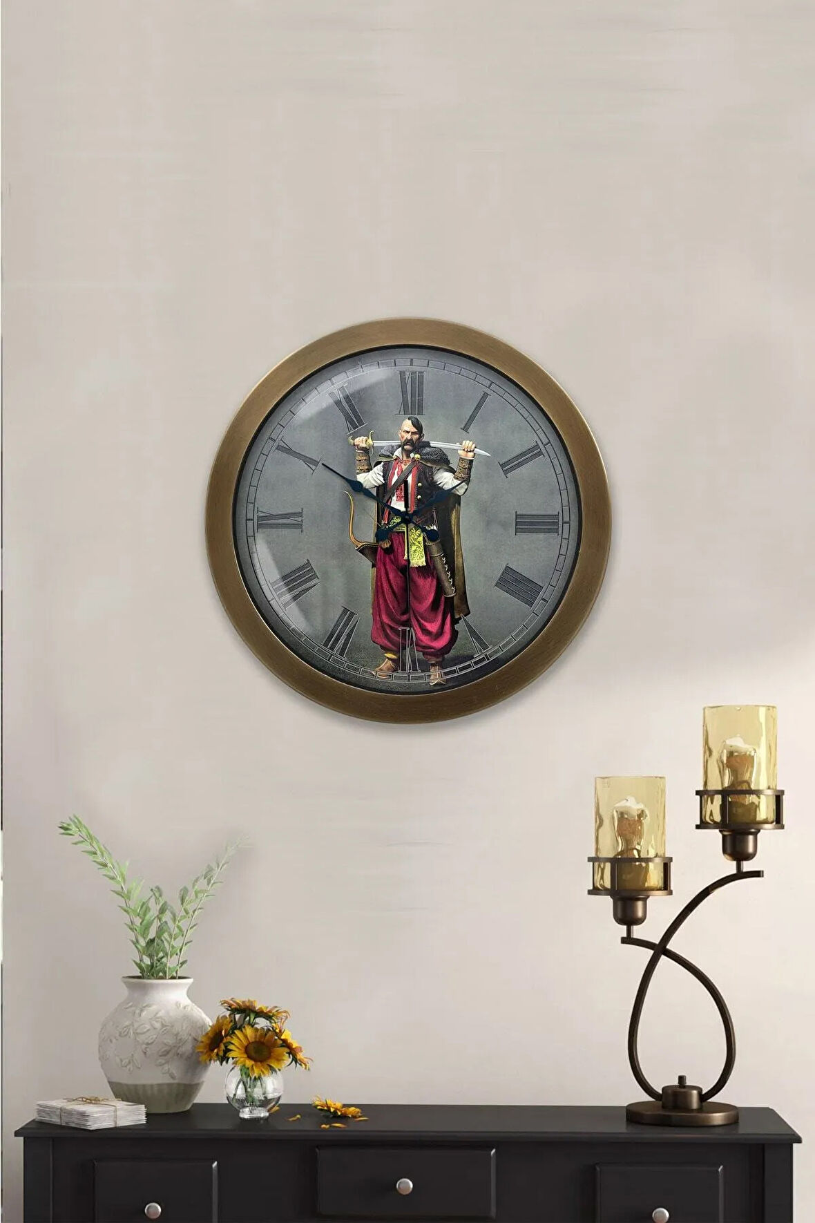 Hediyelik 36 Cm Eskitme Metal Yeniçeri Osmanlı Duvar Saati