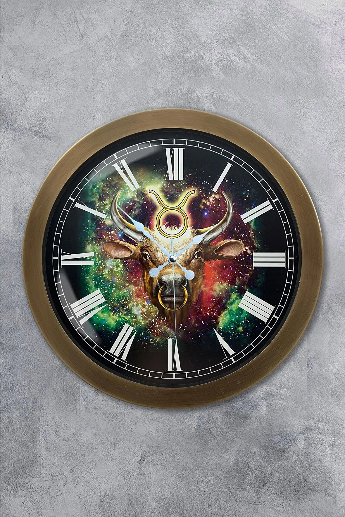 Hediyelik 36 Cm Eskitme Metal Boğa Burcu Duvar Saati