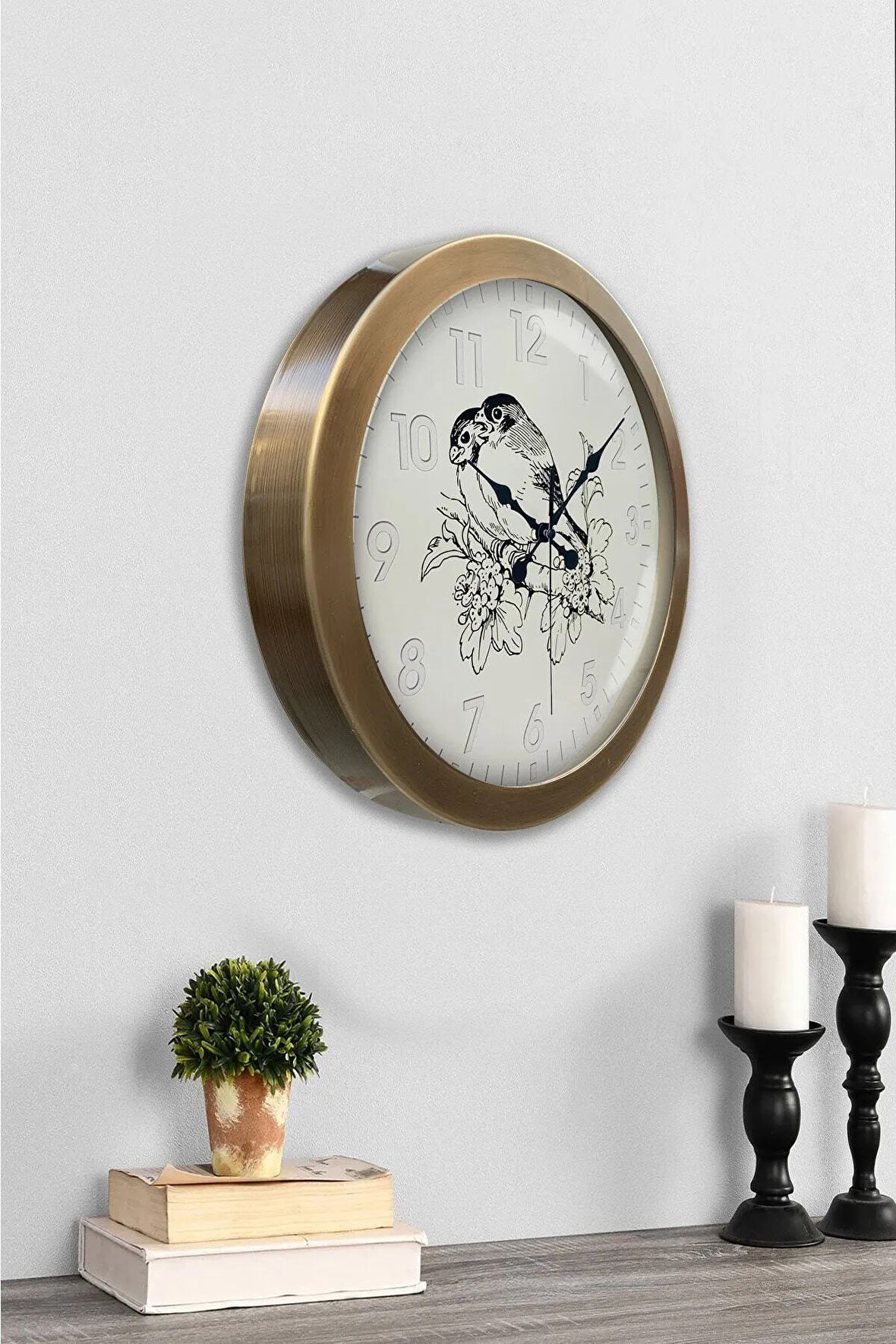 Hediyelik 36 Cm Eskitme Metal Birds Duvar Saati