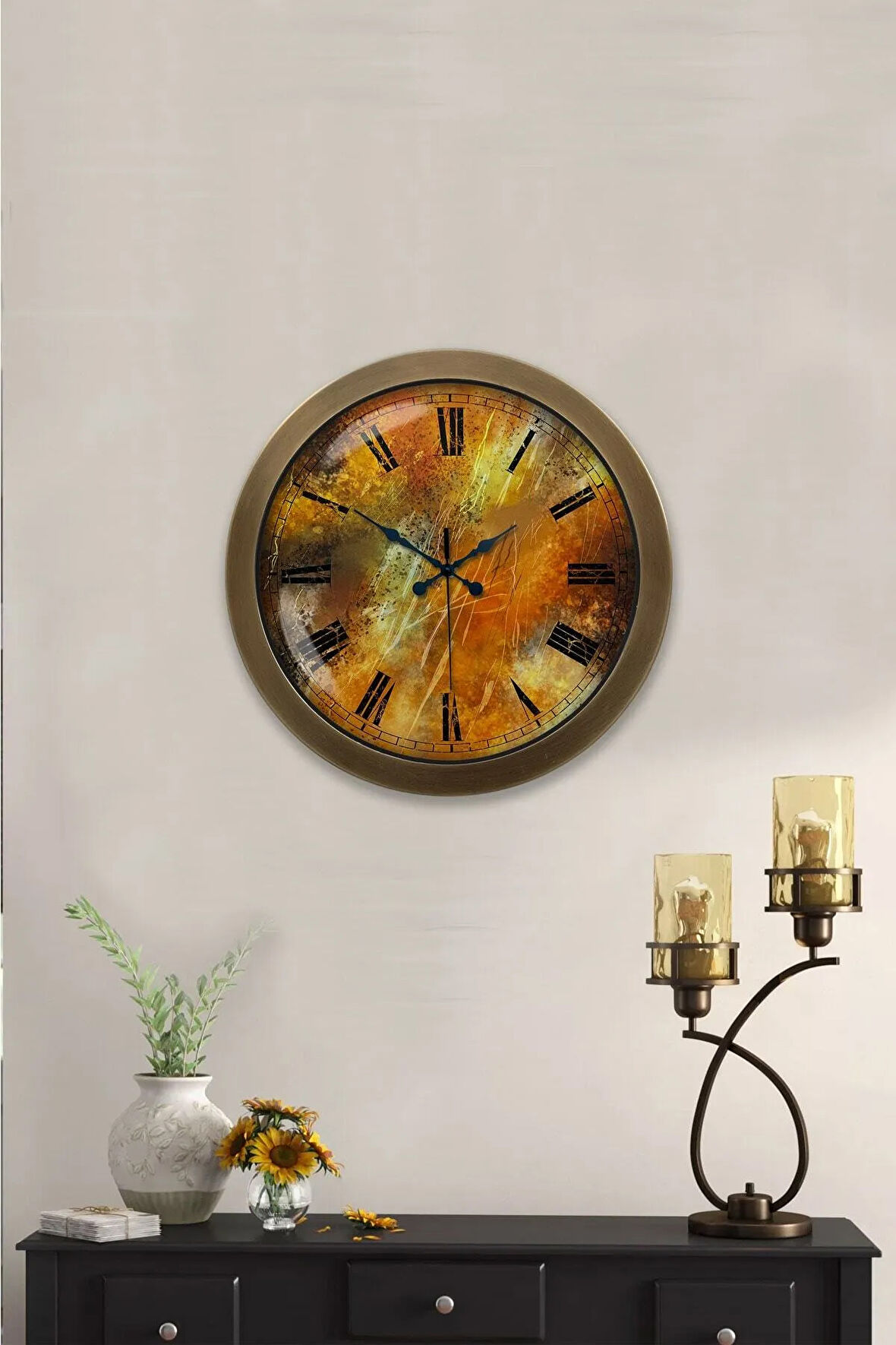 Hediyelik 36 cm Eskitme Metal Eskitme Duvar Saati