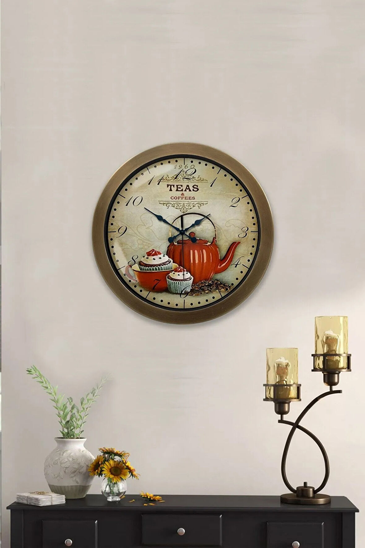 Hediyelik 36 Cm Eskitme Metal Mutfak Çaydanlık Duvar Saati