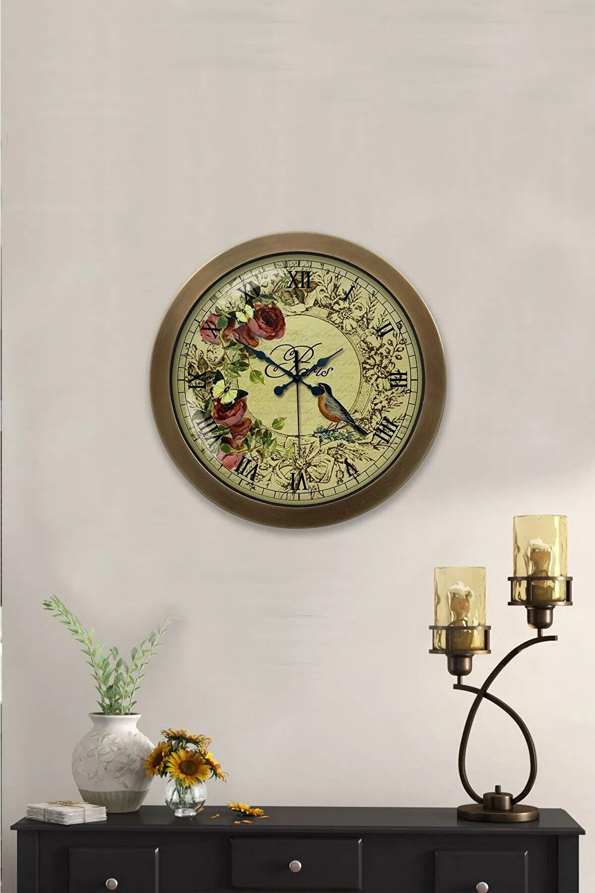 Hediyelik 36 Cm Eskitme Metal Paris Duvar Saati