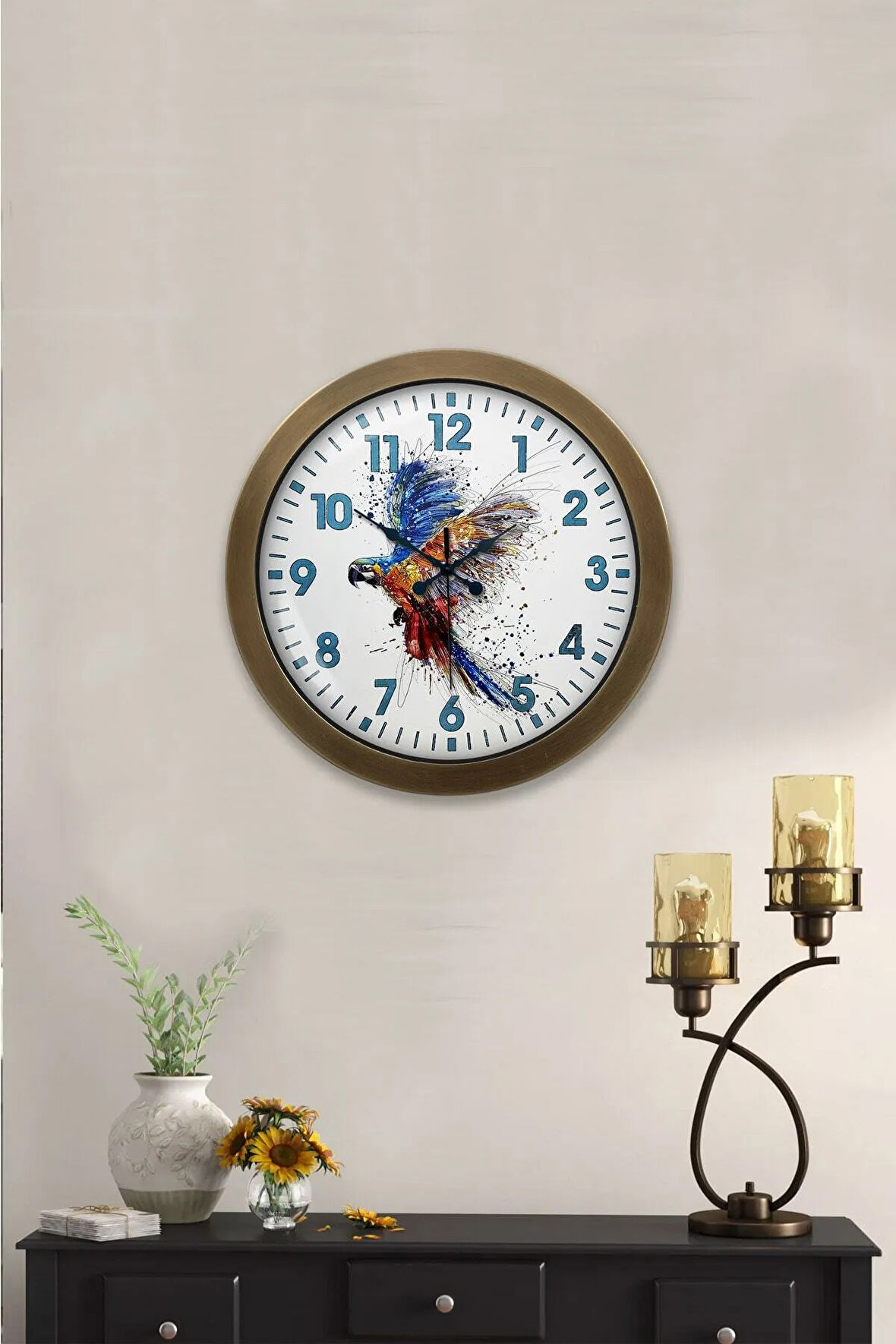 Hediyelik 36 Cm Eskitme Metal Papağan Duvar Saati