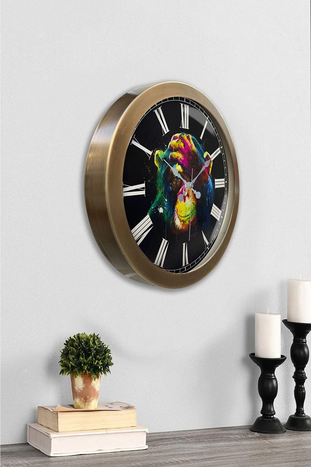 Hediyelik 36 Cm Eskitme Metal Maymun Duvar Saati