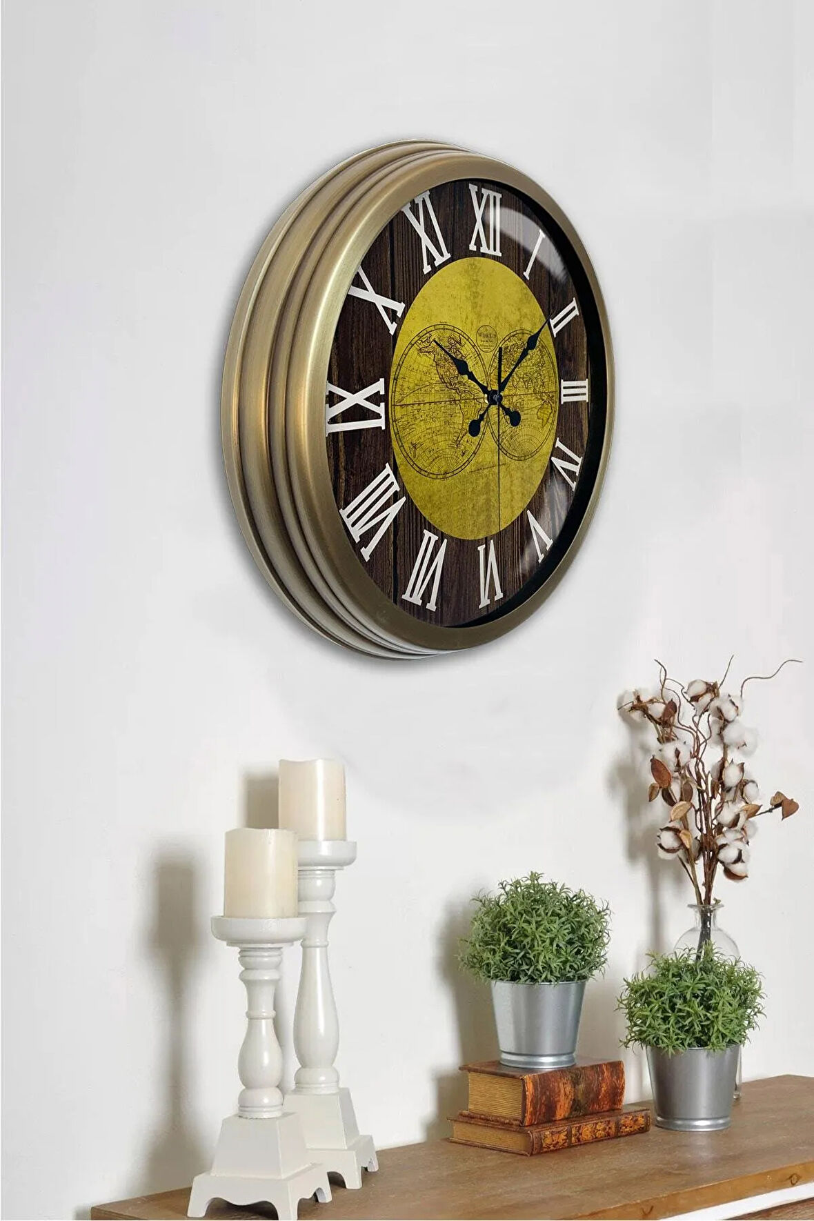 Hediyelik 36 Cm Eskitme Metal World Maps Duvar Saati