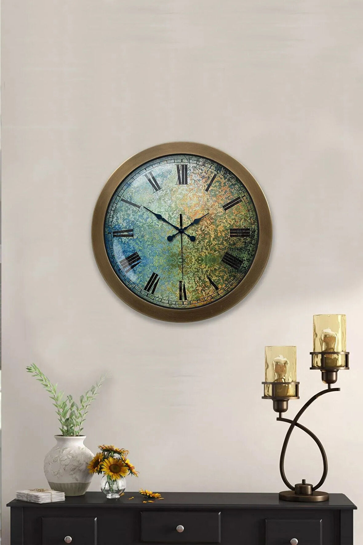 Hediyelik 36 Cm Eskitme Metal Yasemin Duvar Saati