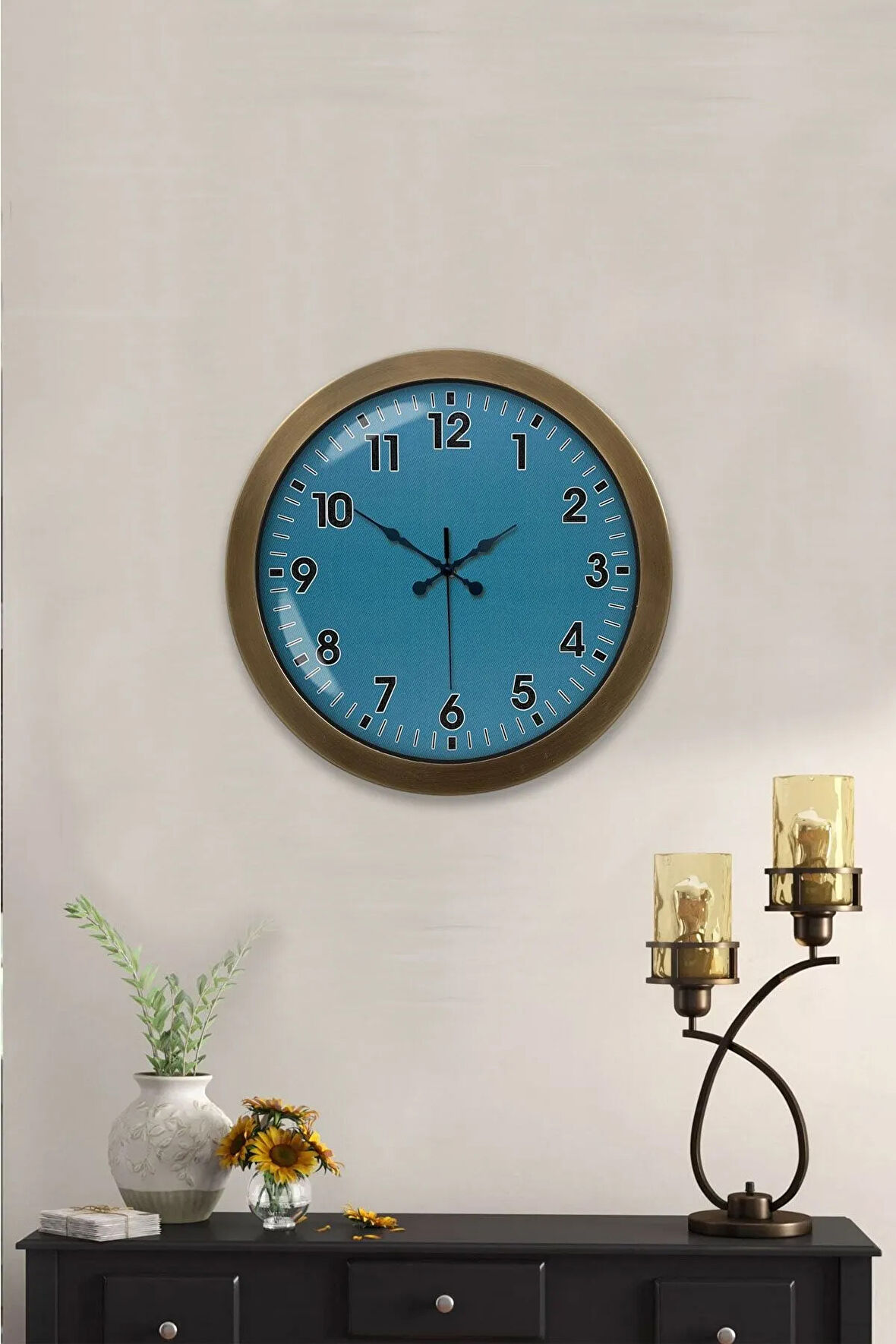 Hediyelik 36 Cm Eskitme Metal Mavi Duvar Saati