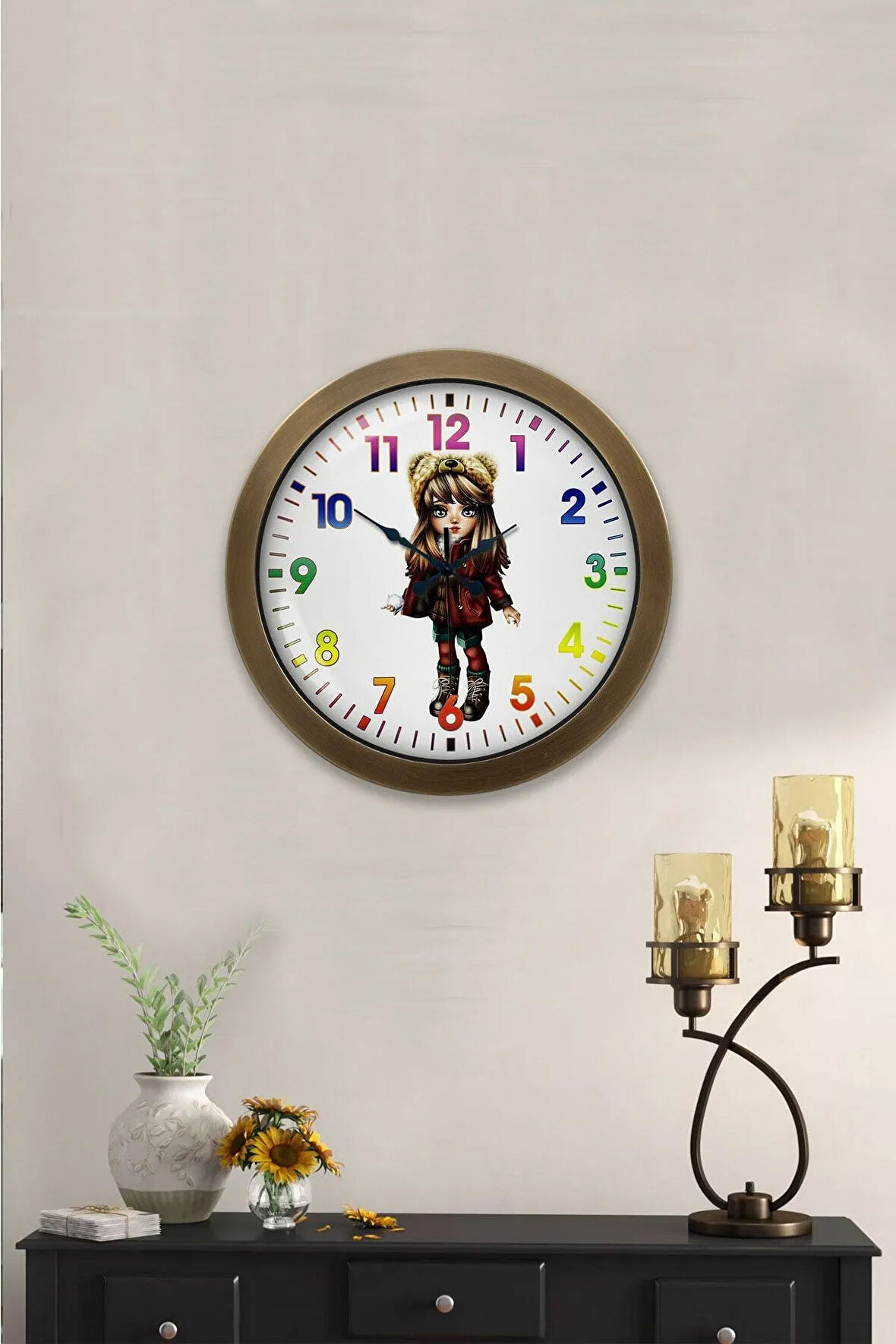 Hediyelik 36 Cm Eskitme Metal Genç Kız Duvar Saati