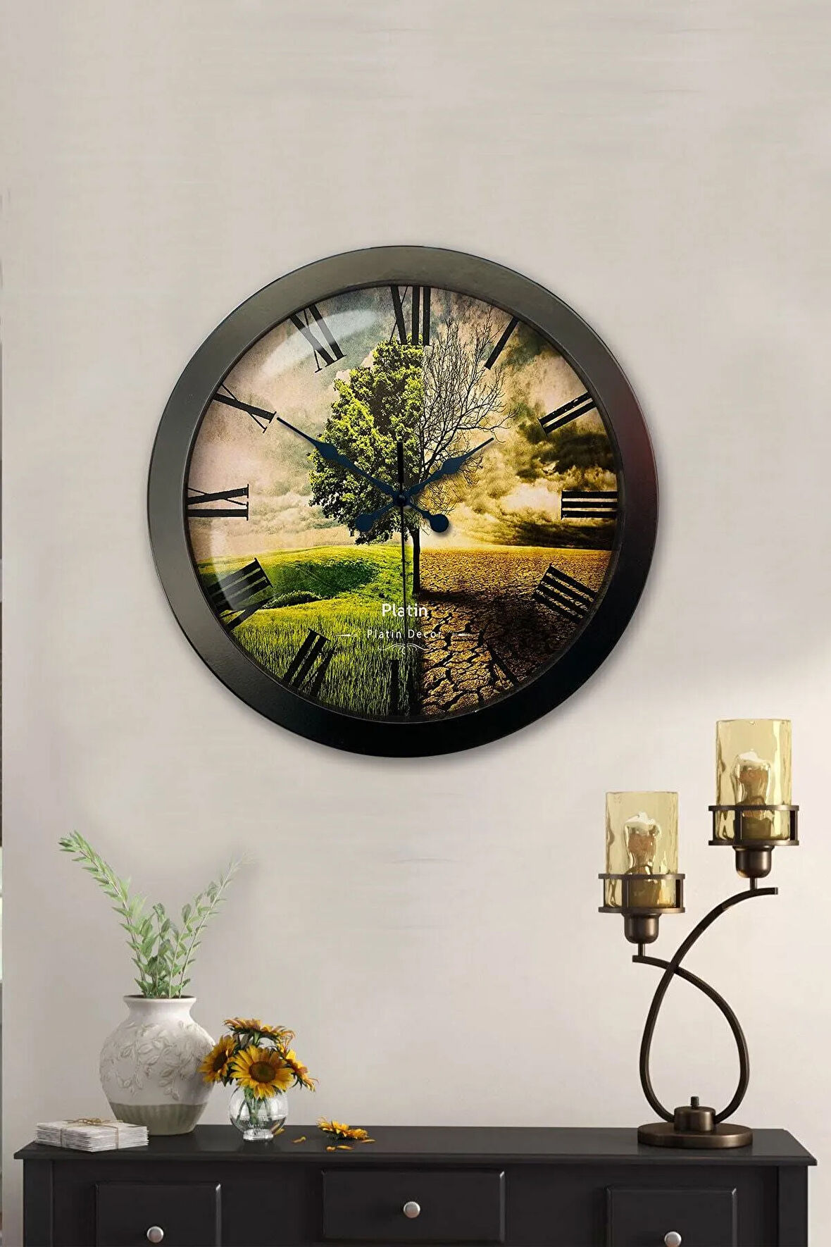 Hediyelik 36 Cm Siyah Metal Iklim Duvar Saati