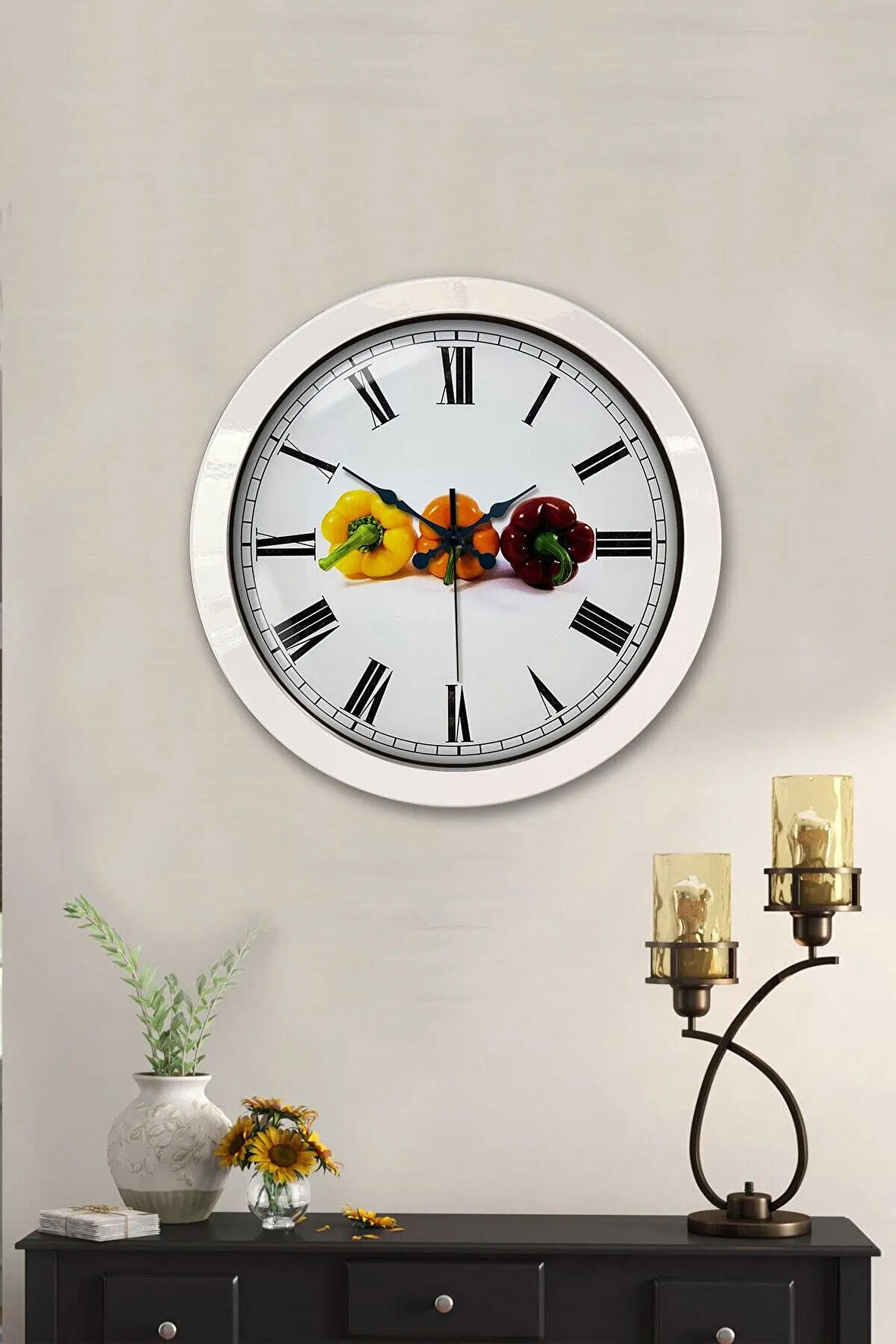 Hediyelik 36 Cm Beyaz Metal Mutfak Duvar Saati