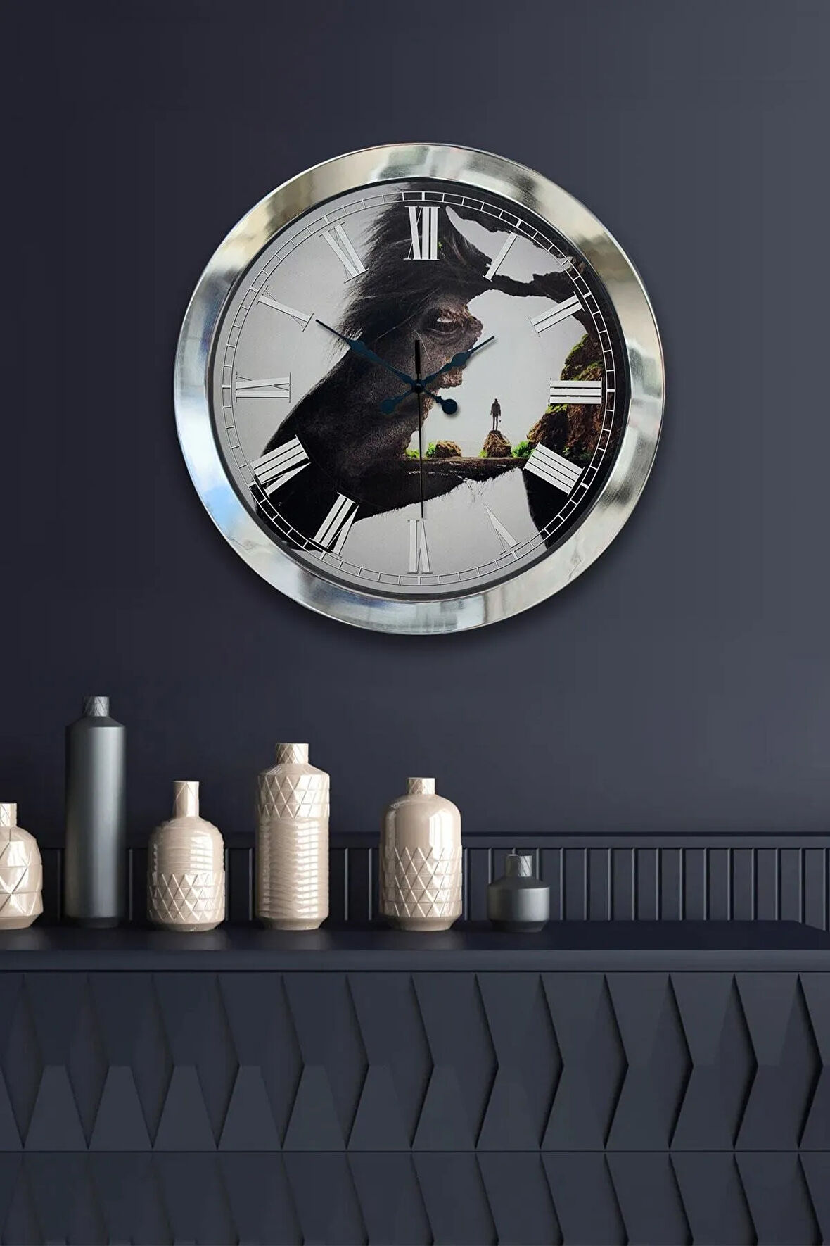 Hediyelik 36 Cm Krom Metal At Duvar Saati