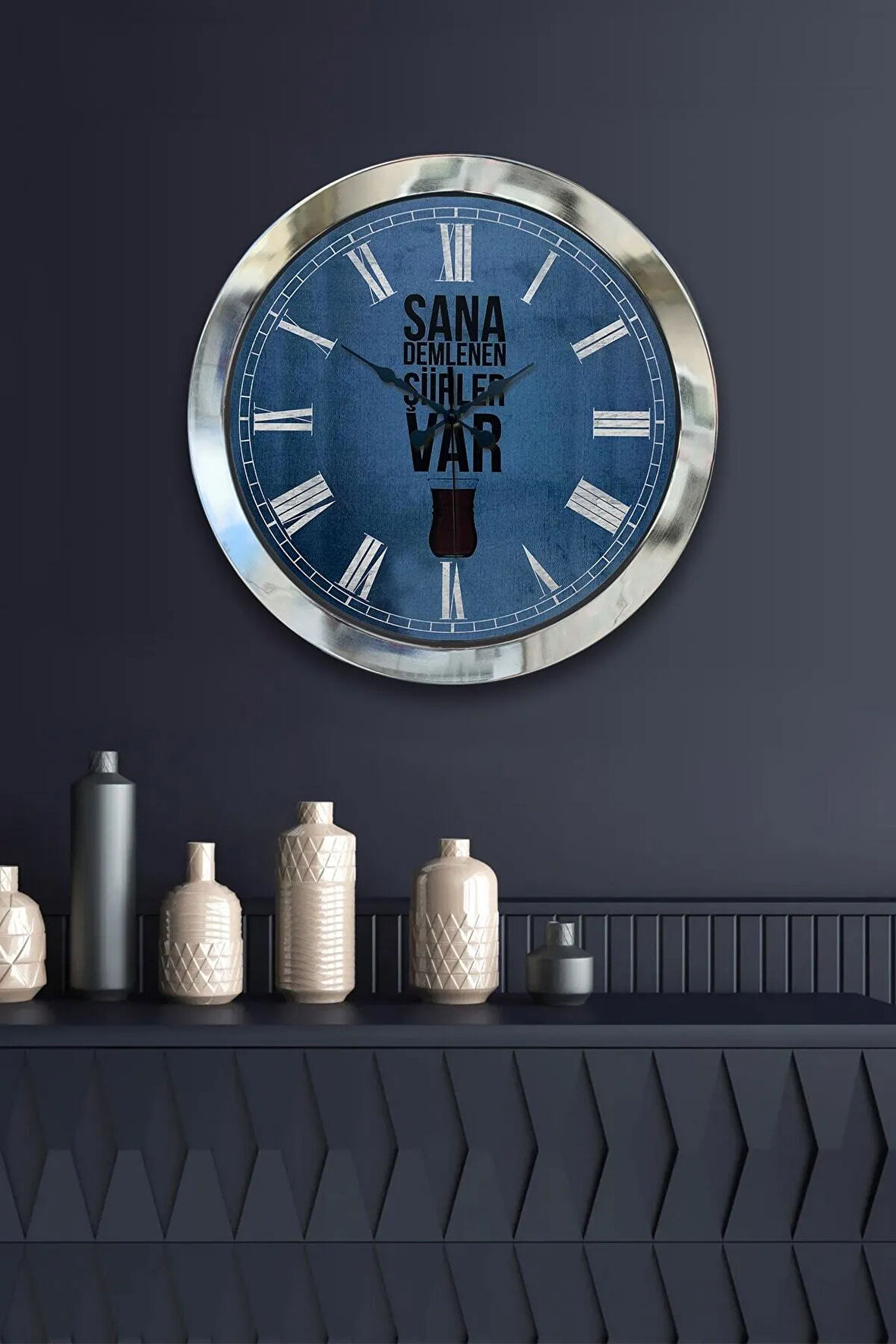 Hediyelik 36 Cm Krom Metal Çay Duvar Saati