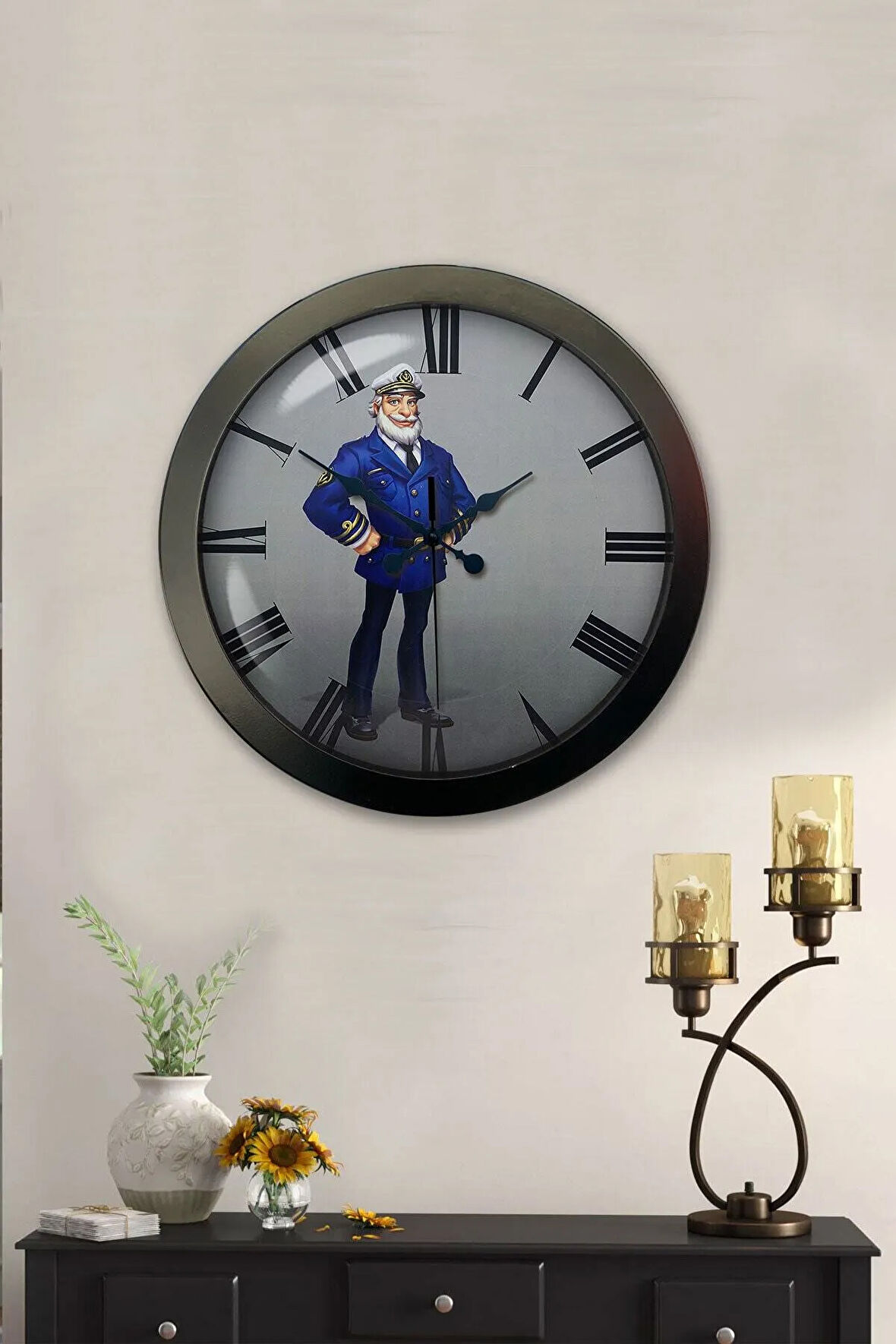 Hediyelik 36 Cm Siyah Metal Gemi Kaptanı Duvar Saati