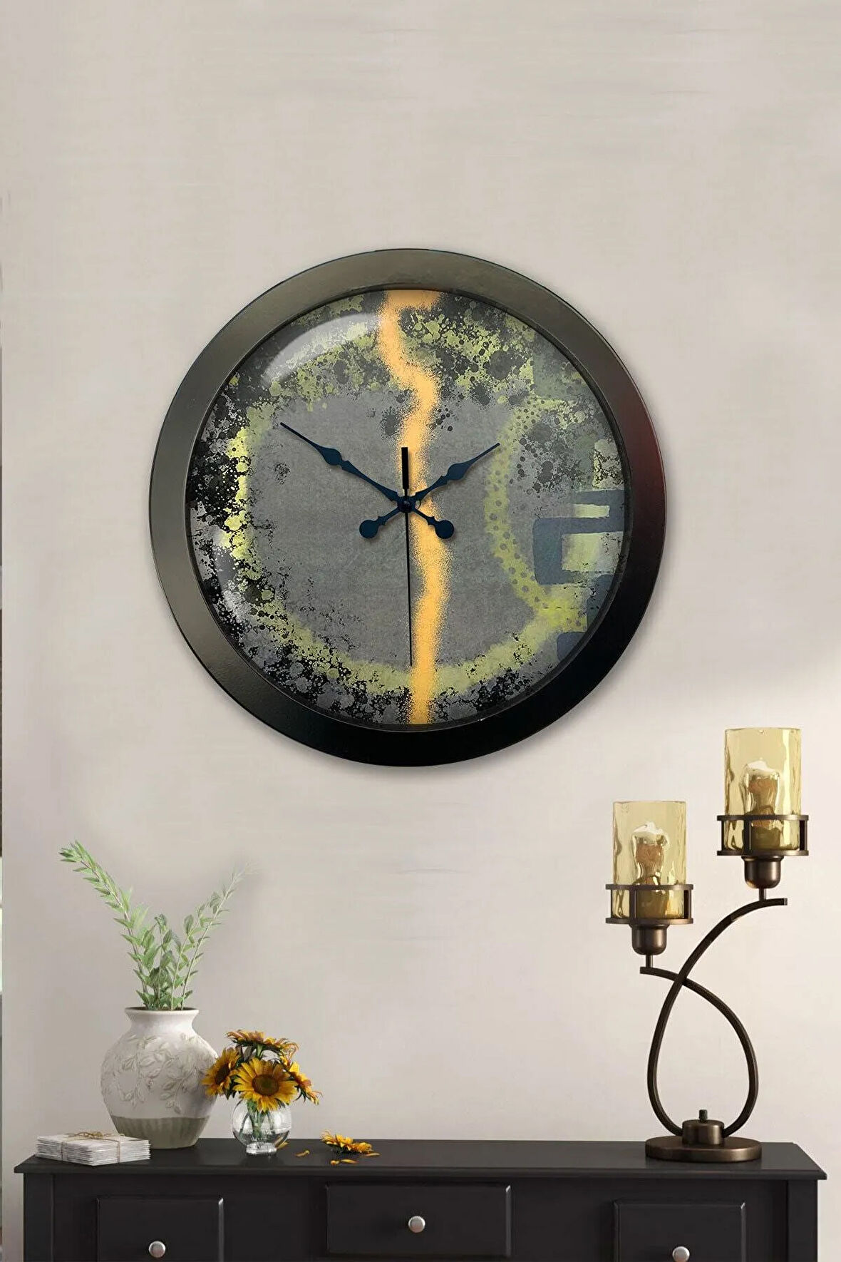 Hediyelik 36 Cm Siyah Metal Modern Çizgi Duvar Saati