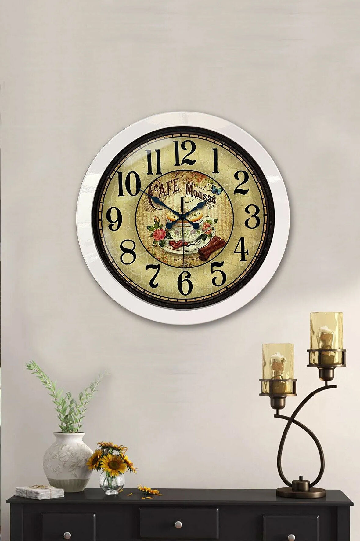 Hediyelik 36 Cm Beyaz Metal Mutfak Duvar Saati