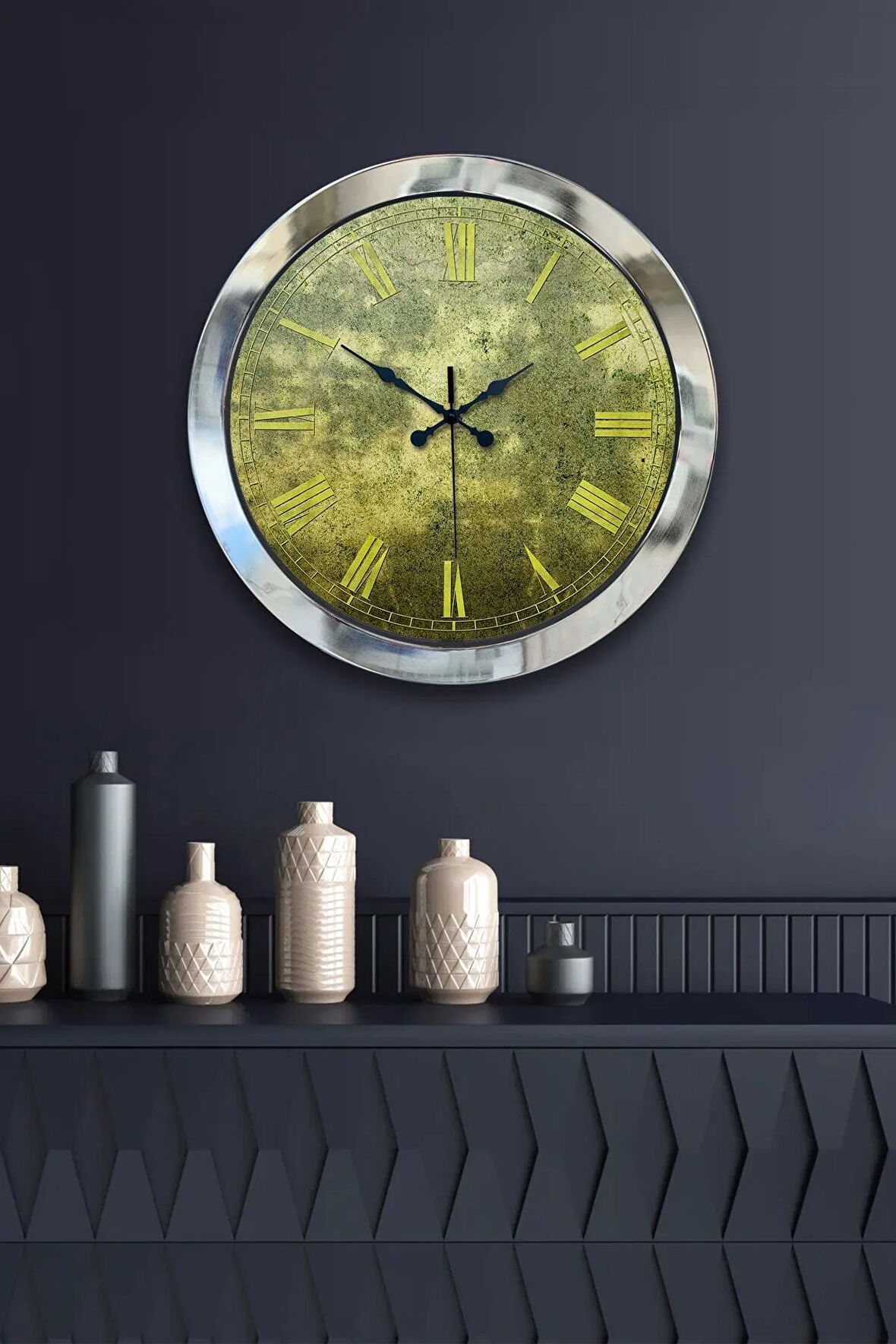 Hediyelik 36 Cm Krom Metal Eskitme Duvar Saati