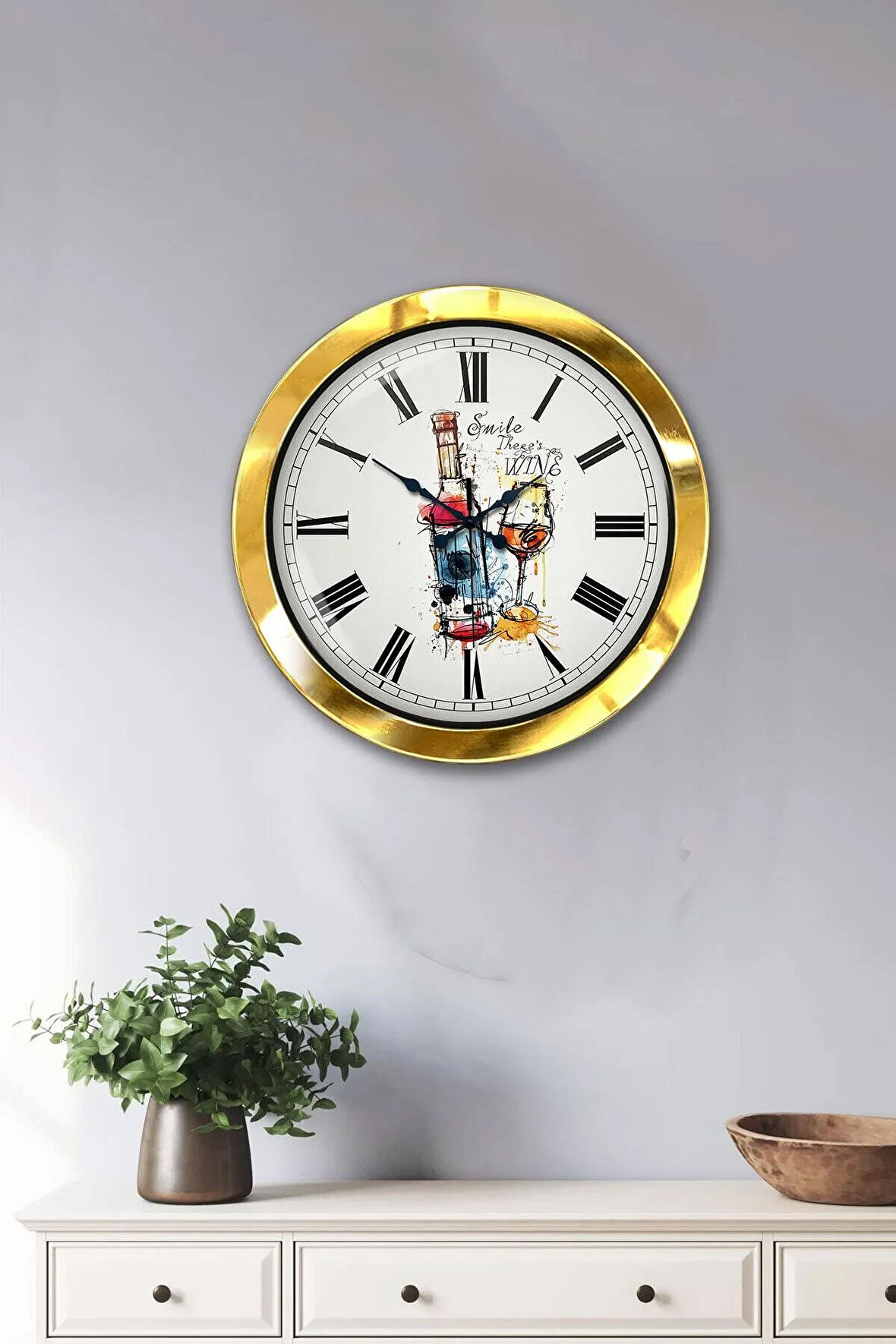 Hediyelik 36 Cm Gold Metal Bar Duvar Saati