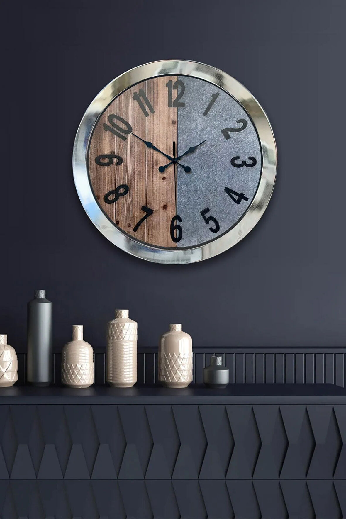 Hediyelik 36 Cm Krom Metal Çift Renk Duvar Saati