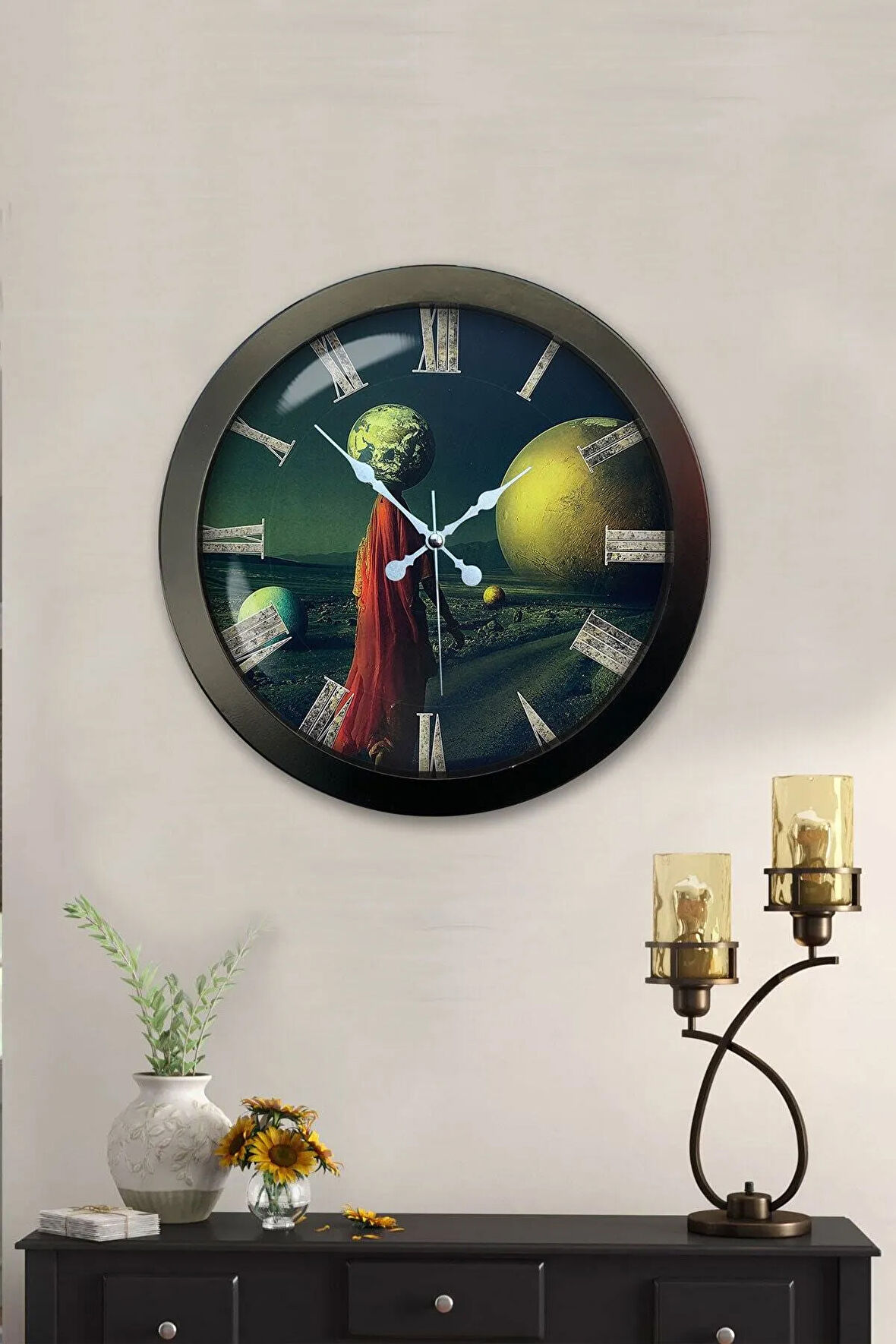 Hediyelik 36 Cm Siyah Metal Dekoratif Duvar Saati