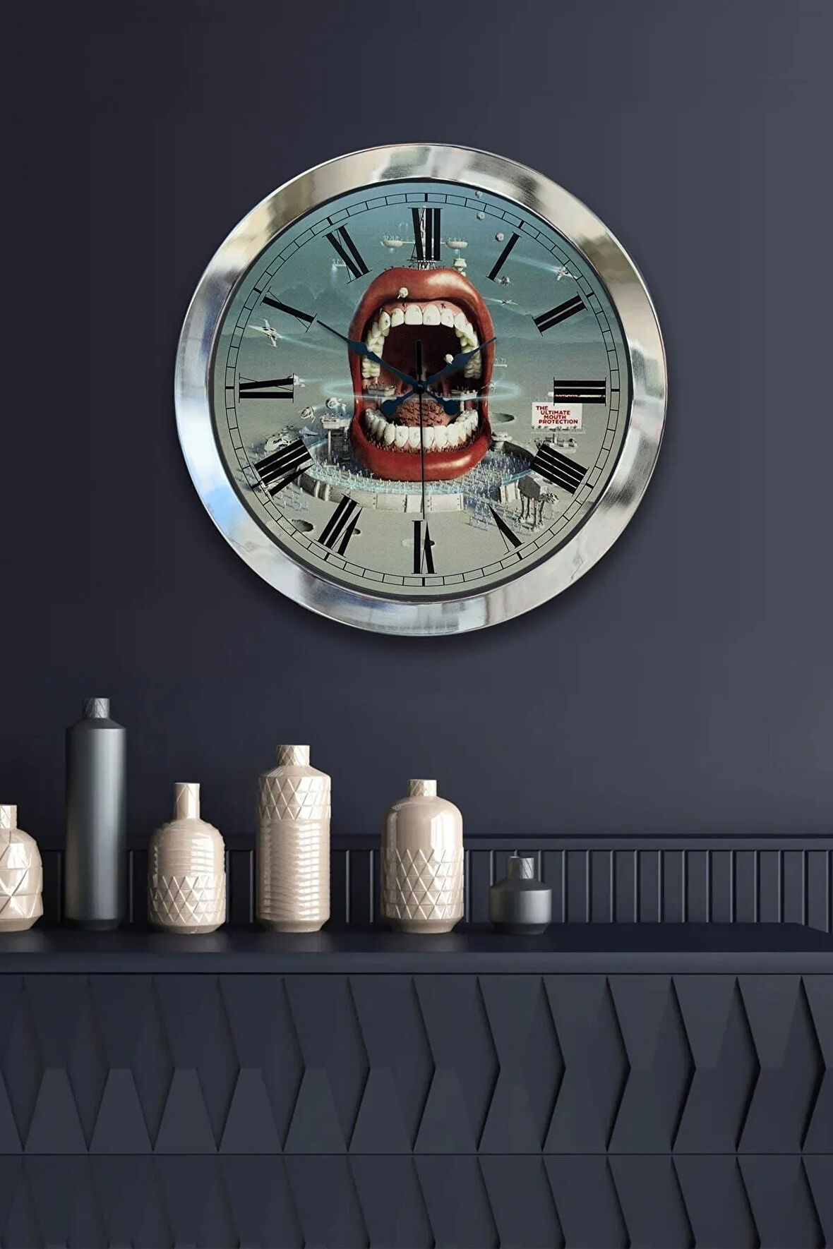 Hediyelik 36 Cm Krom Metal Diş Hekimi Duvar Saati