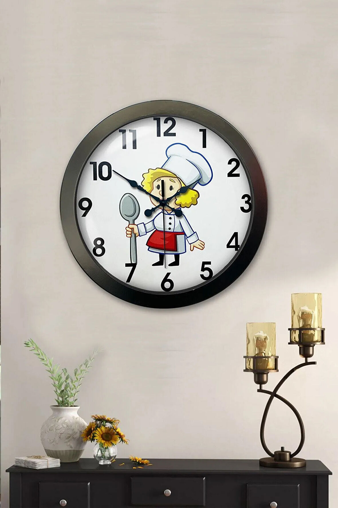 Hediyelik 36 Cm Siyah Metal Aşçı Mutfak Duvar Saati