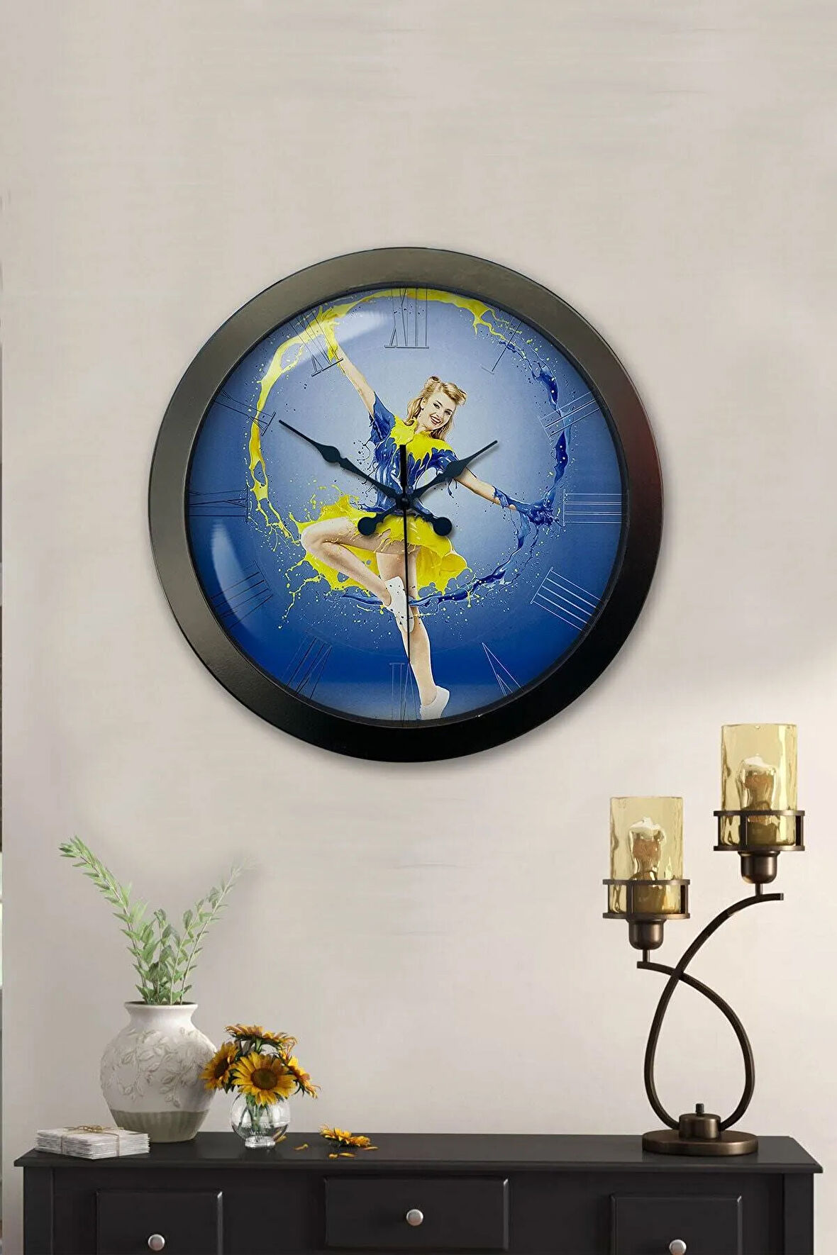 Hediyelik 36 Cm Siyah Metal Water Duvar Saati