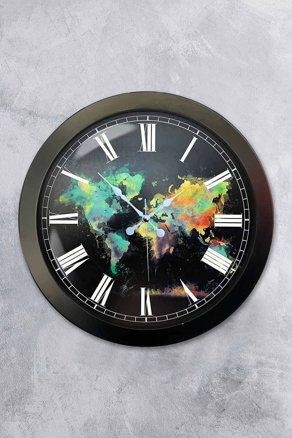 Hediyelik 36 Cm Siyah Metal Harita Duvar Saati