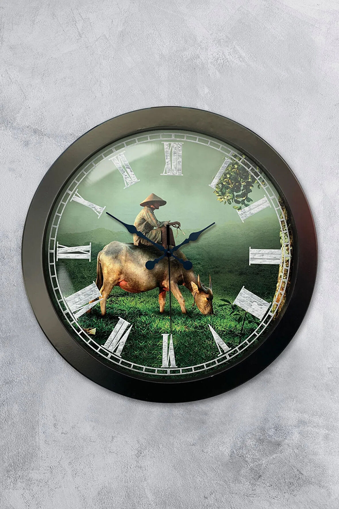 Hediyelik 36 Cm Siyah Metal Doğa Duvar Saati