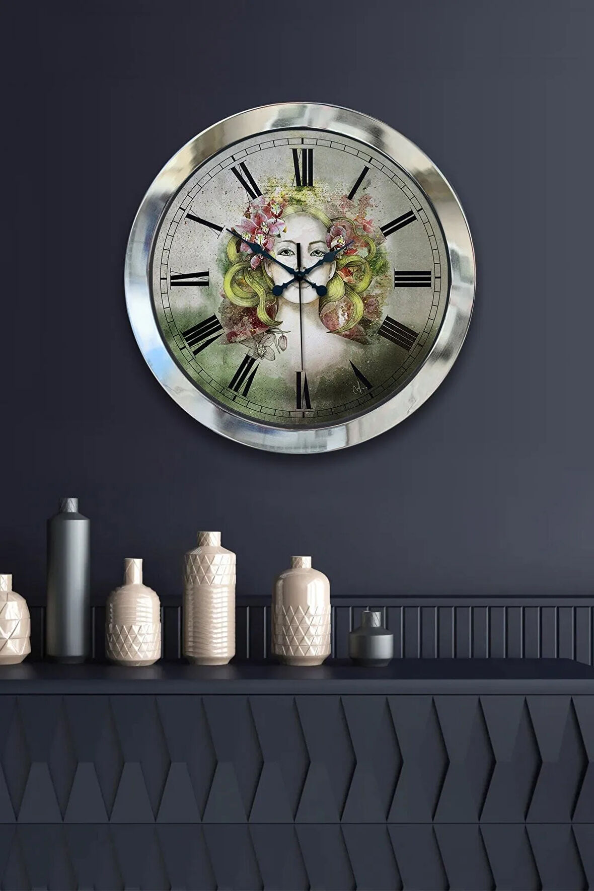 Hediyelik 36 Cm Krom Metal Dekoratif Duvar Saati