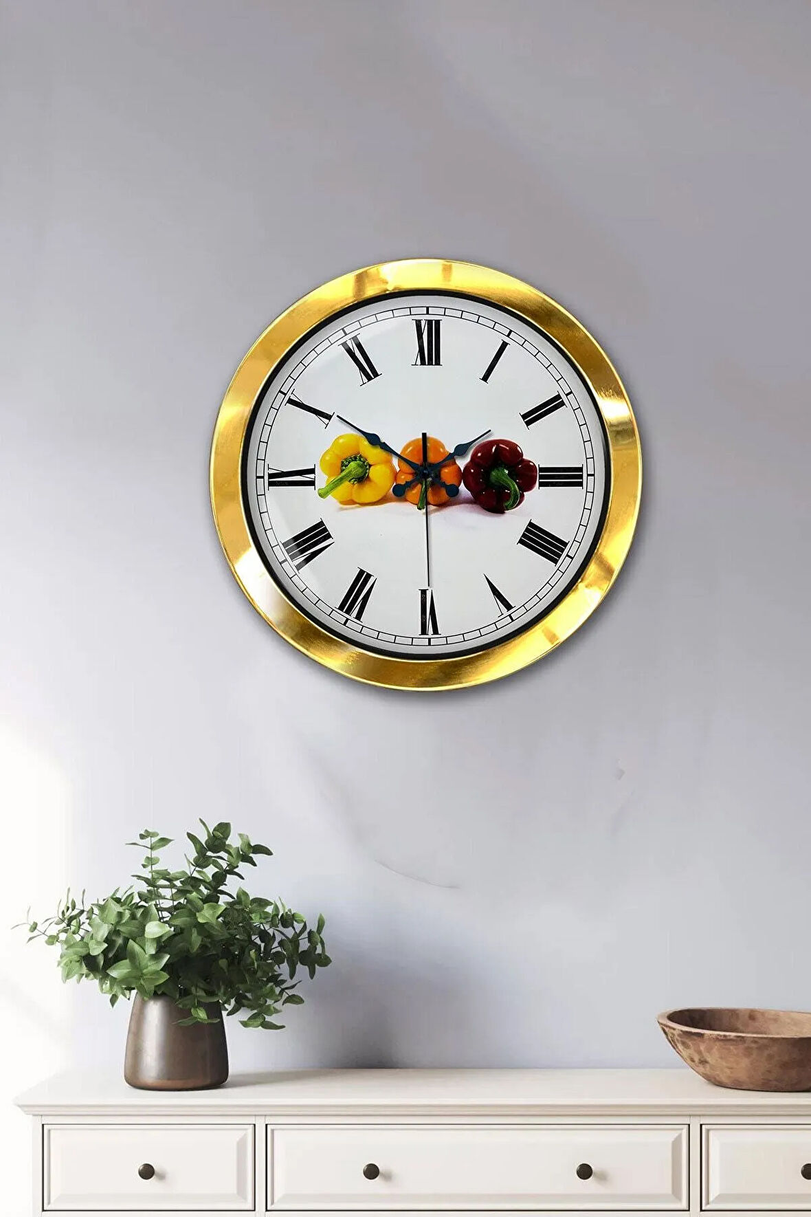 Hediyelik 36 Cm Gold Metal Mutfak Duvar Saati