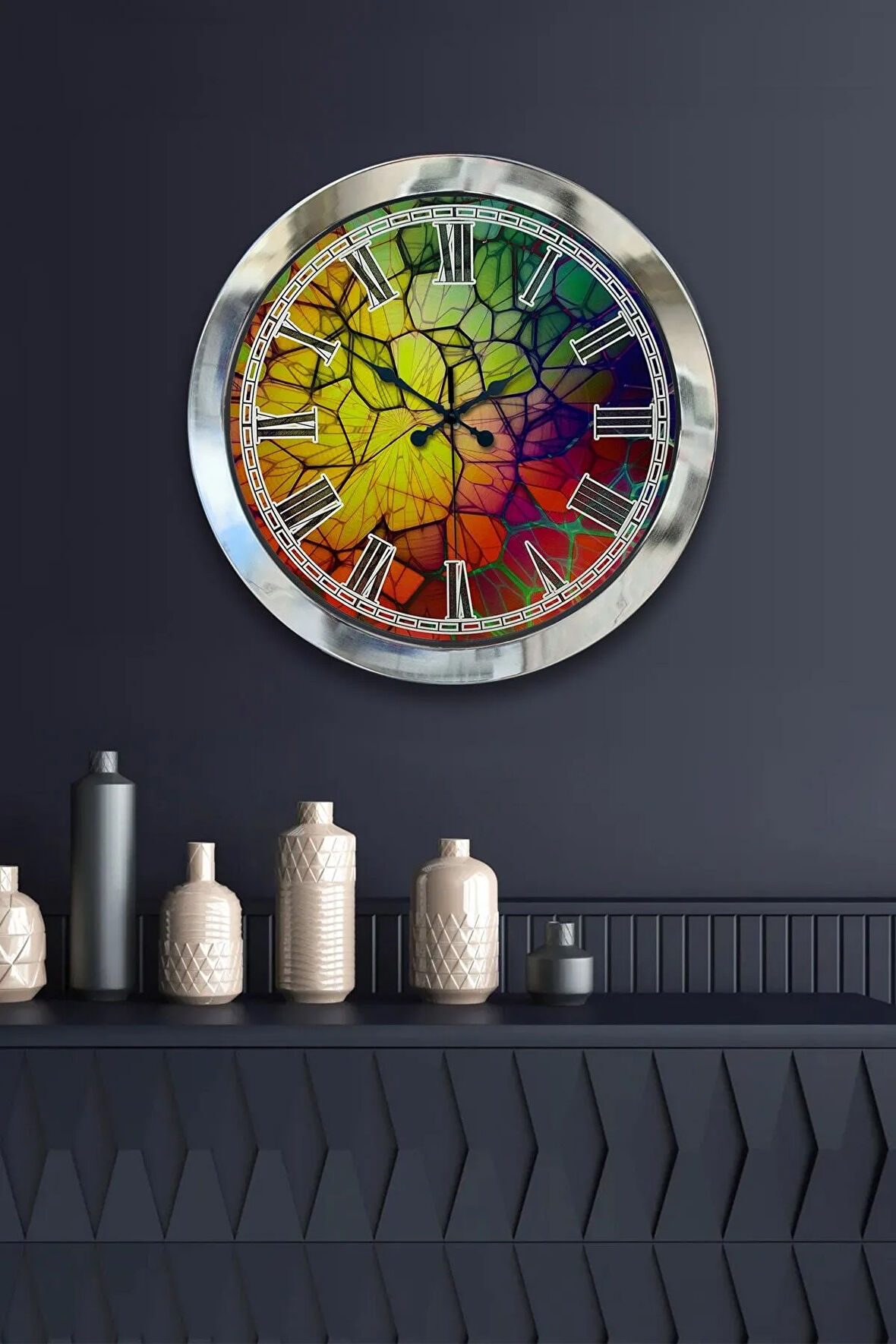 Hediyelik 36 Cm Krom Metal Renk Dünyası Duvar Saati